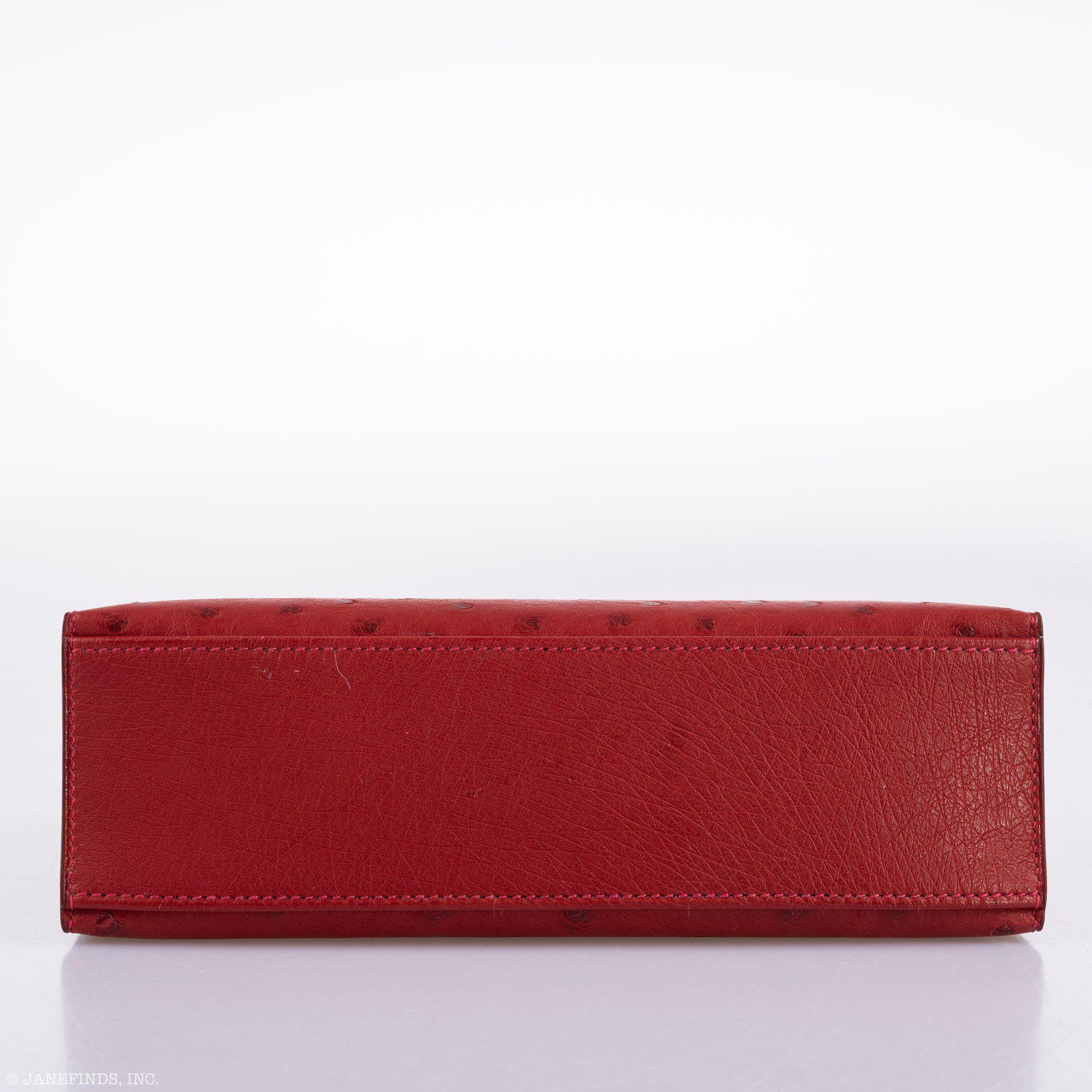 Hermes Kelly Mini Pochette Rouge Vif Ostrich Gold Hardware - 2017, A