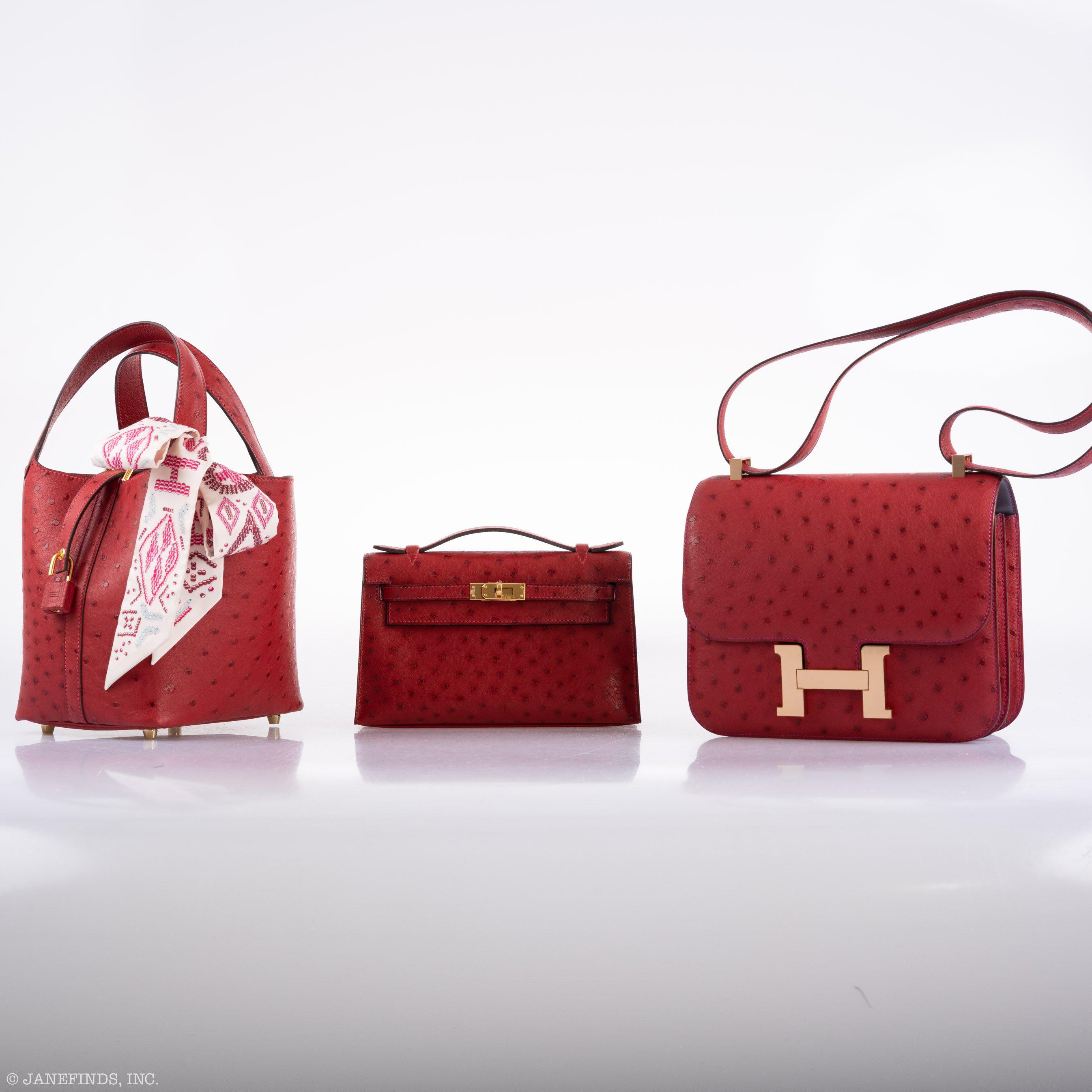 Hermes Kelly Mini Pochette Rouge Vif Ostrich Gold Hardware - 2017, A