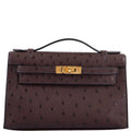 Hermes Kelly Pochette Rouge Sellier Ostrich with Gold Hardware - 2021, Z