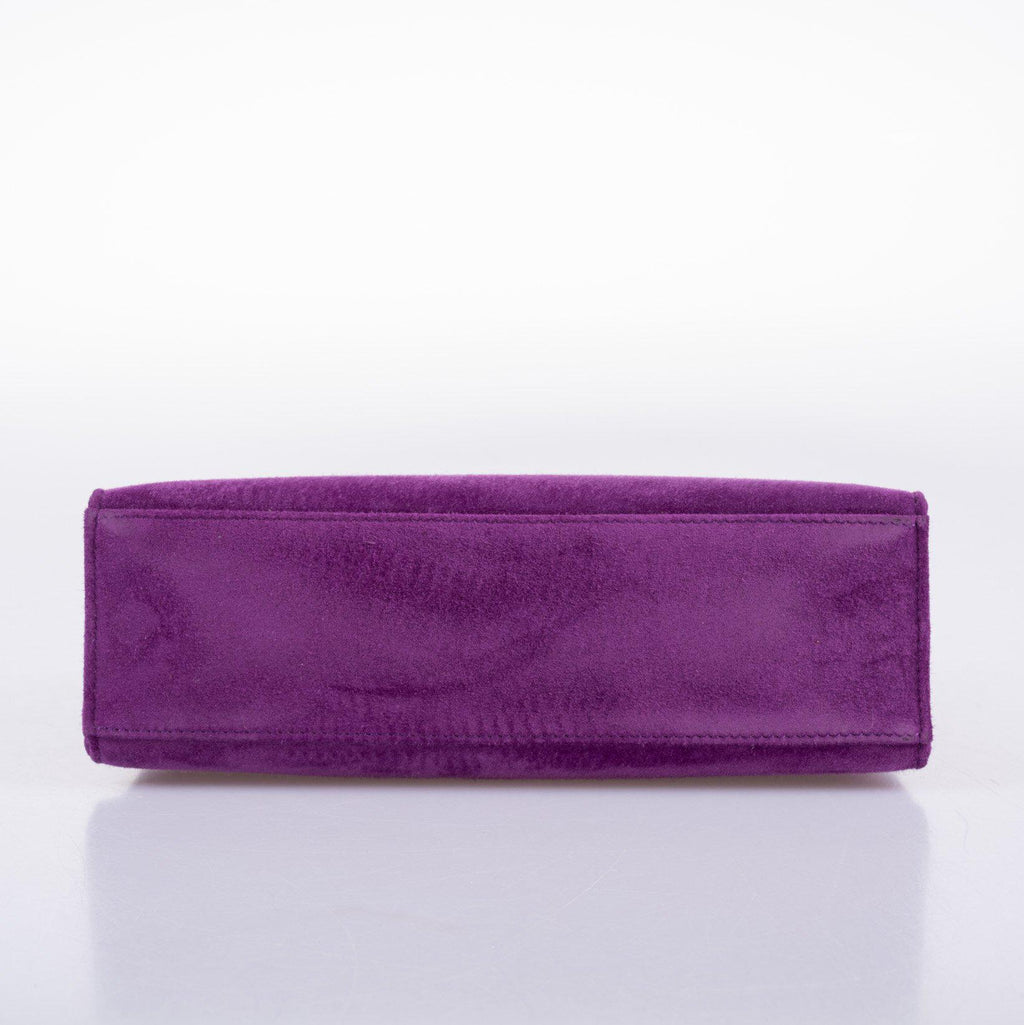 Hermes Kelly Pochette Violet Veau Doblis Suede Palladium Hardware - 2006, J Square