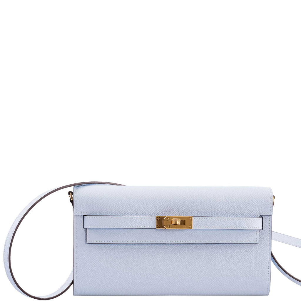 Hermes Kelly Wallet To Go Blue Brume Epsom Gold Hardware