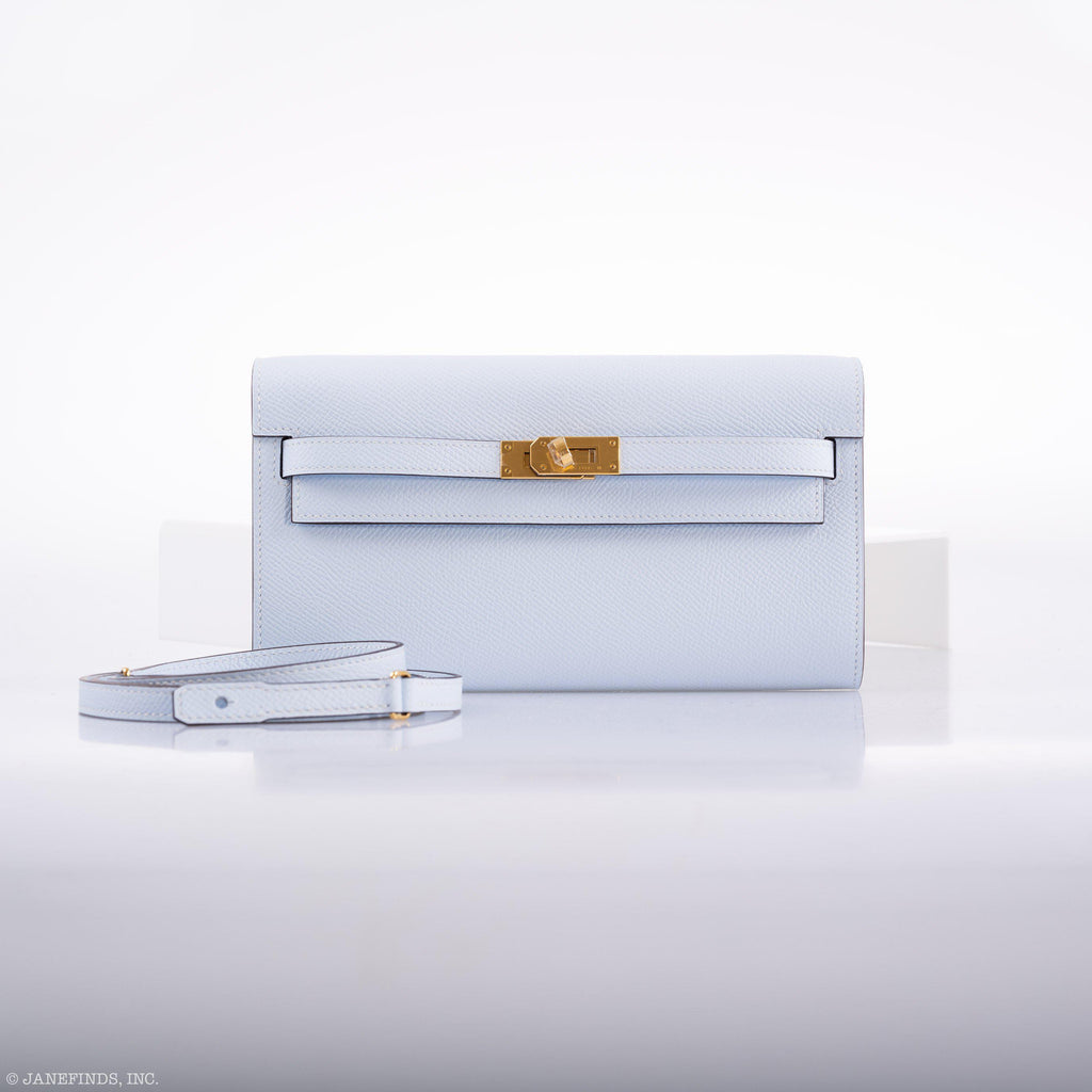 Hermes Kelly Wallet To Go Blue Brume Epsom Gold Hardware