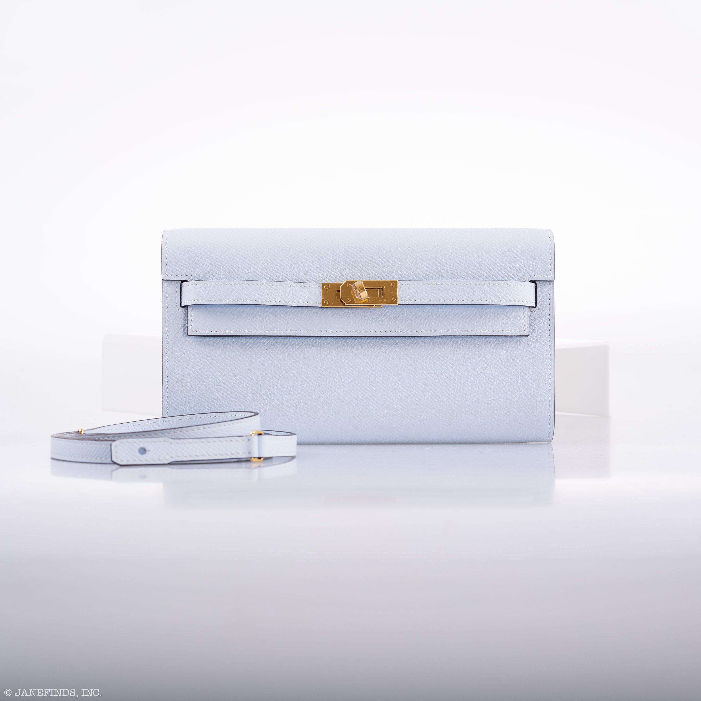 Hermes Kelly Wallet To Go Blue Brume Epsom Gold Hardware