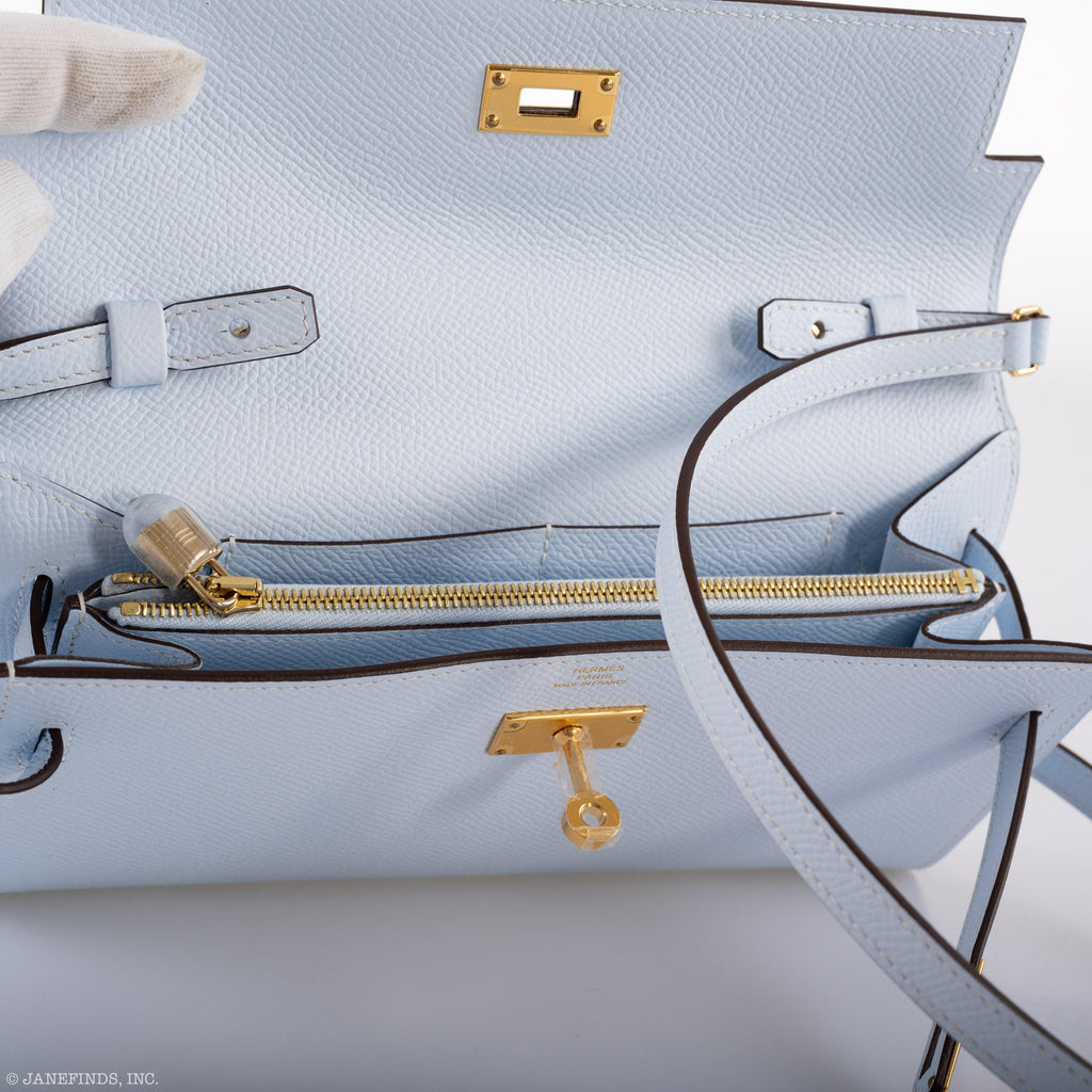 Hermes Kelly Wallet To Go Blue Brume Epsom Gold Hardware