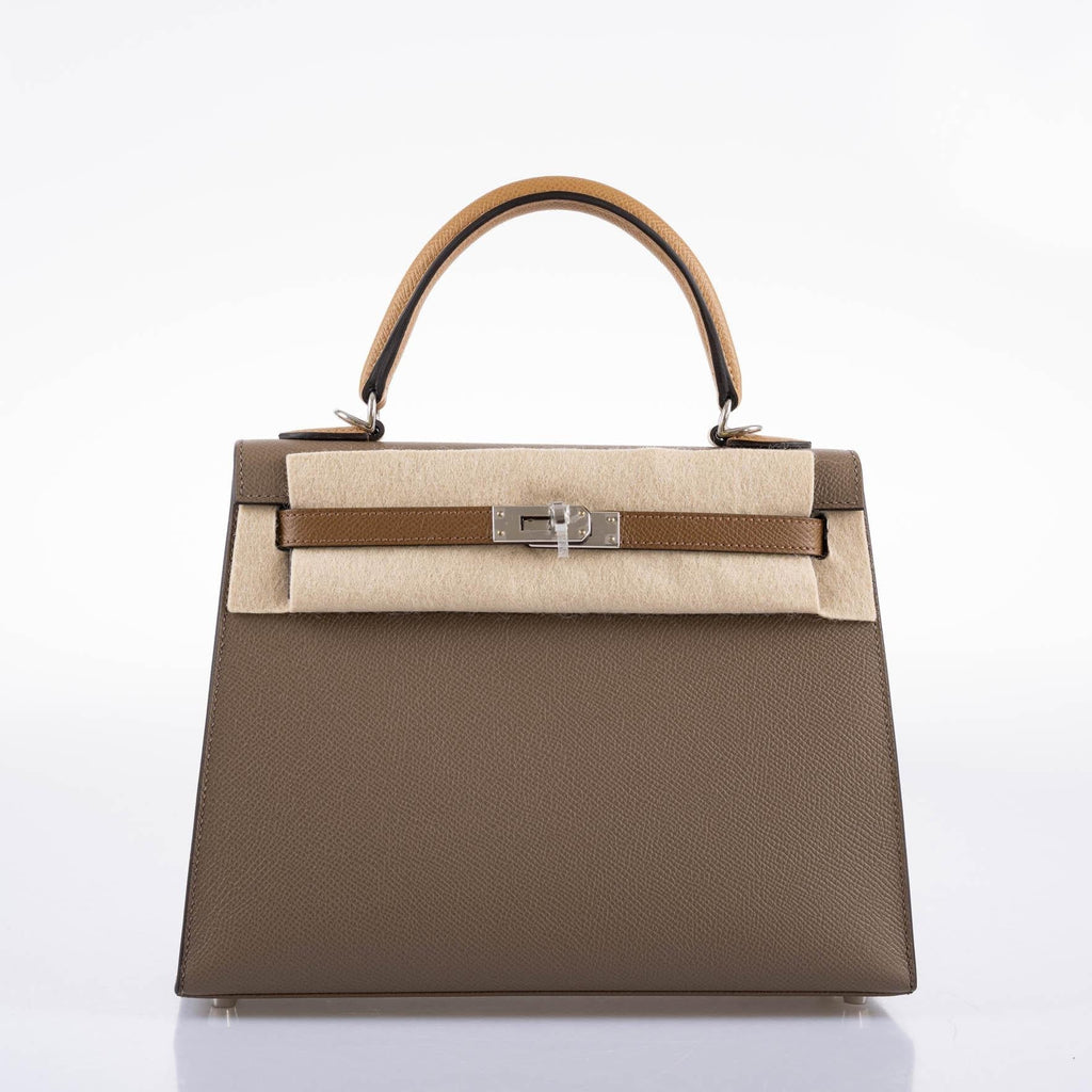Hermes Limited Edition Sellier Kelly 25 Etoupe, Alezan & Biscuit Epsom with Palladium Hardware - Z, 2021