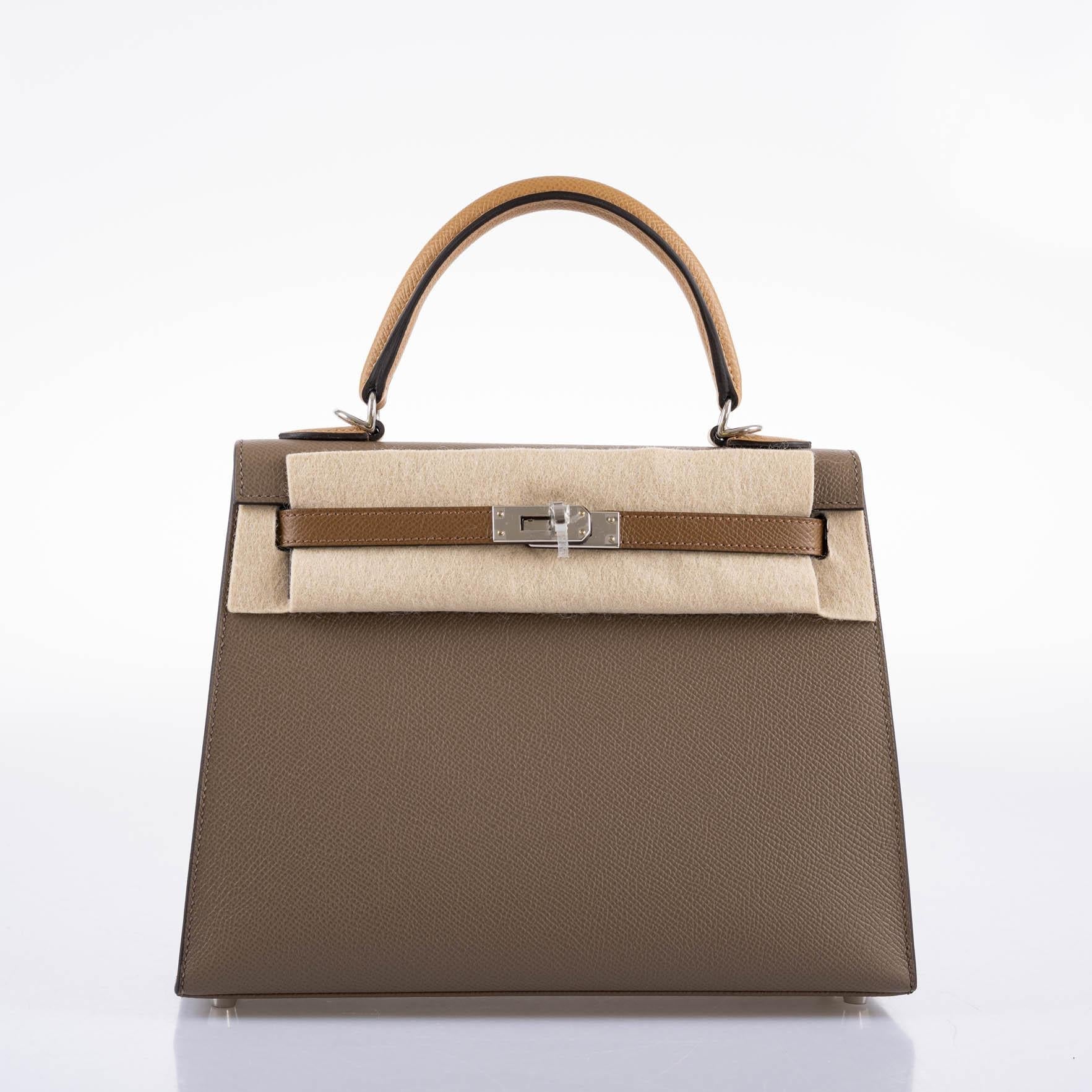 Hermes Limited Edition Sellier Kelly 25 Etoupe, Alezan & Biscuit Epsom with Palladium Hardware - Z, 2021