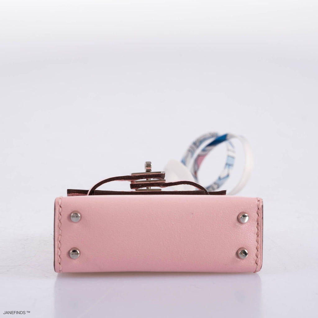 Hermes Micro Kelly Twilly Charm Rose Sakura Tadelakt Palladium Hardware - 2020, Y