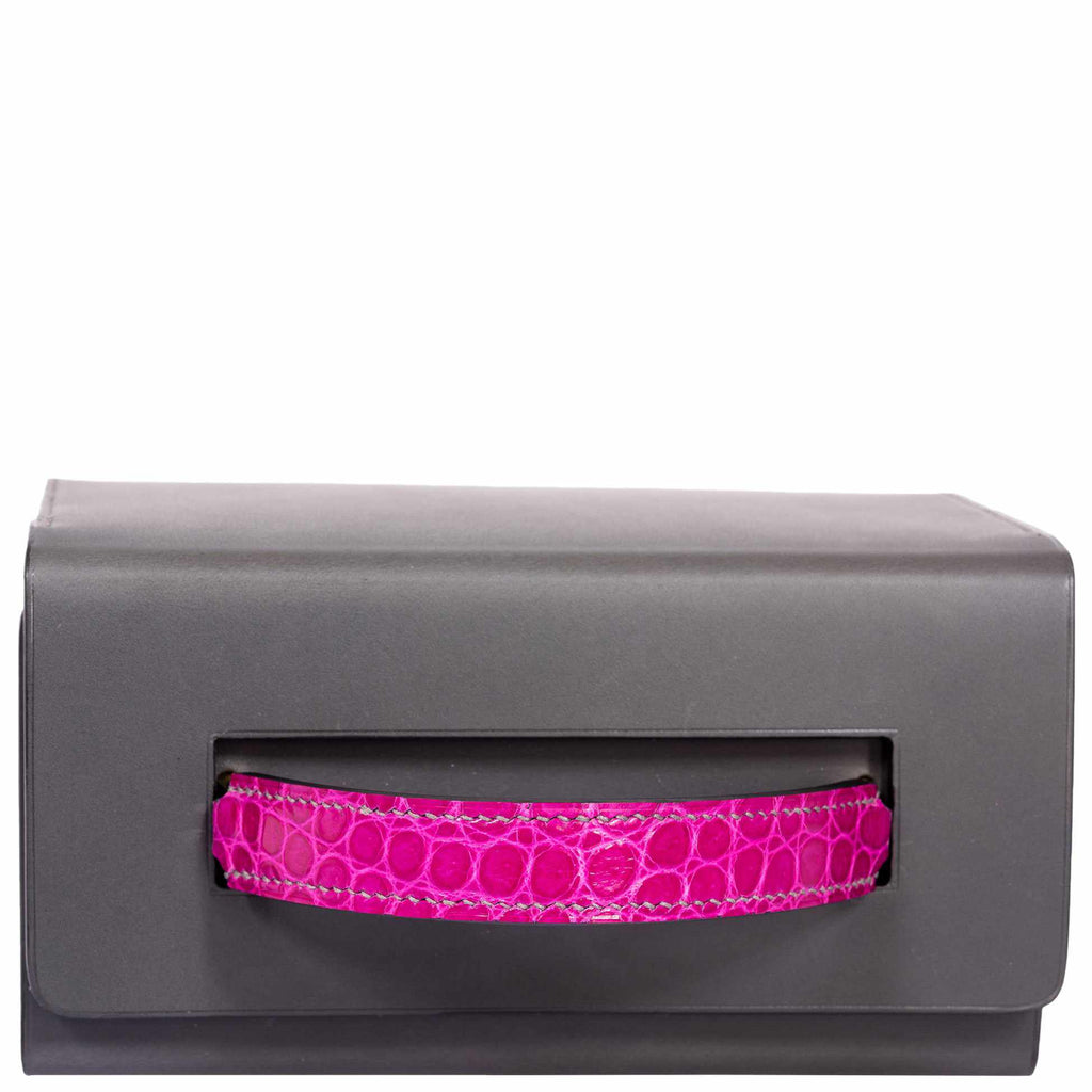 Hermes Minaudière 18 petit h Graphite, Fuchsia, Poussiere Porosus Crocodile & Calf Gold Hardware - 2019