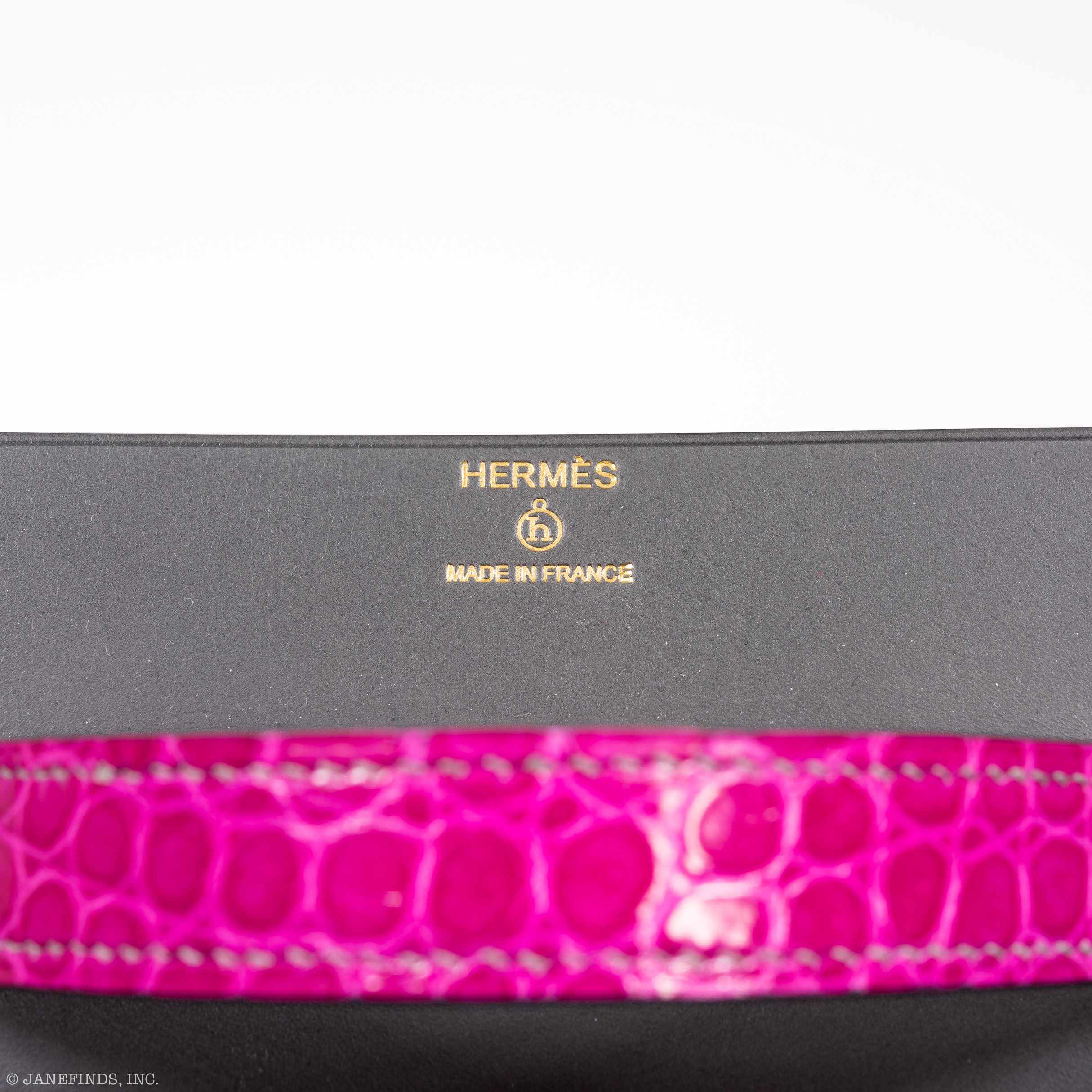 Hermes Minaudière 18 petit h Graphite, Fuchsia, Poussiere Porosus Crocodile & Calf Gold Hardware - 2019