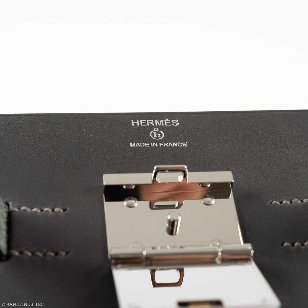 Hermes Minaudière petit h Box Bag, Gray, Saphir, Ambre Porosus Crocodile Silver Hardware