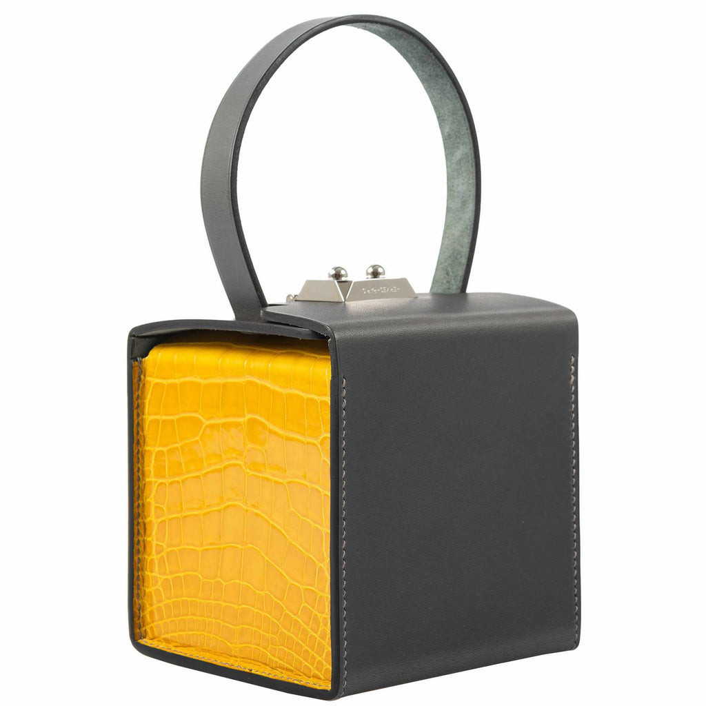 Hermes Minaudière petit h Box Bag, Gray, Saphir, Ambre Porosus Crocodile Silver Hardware