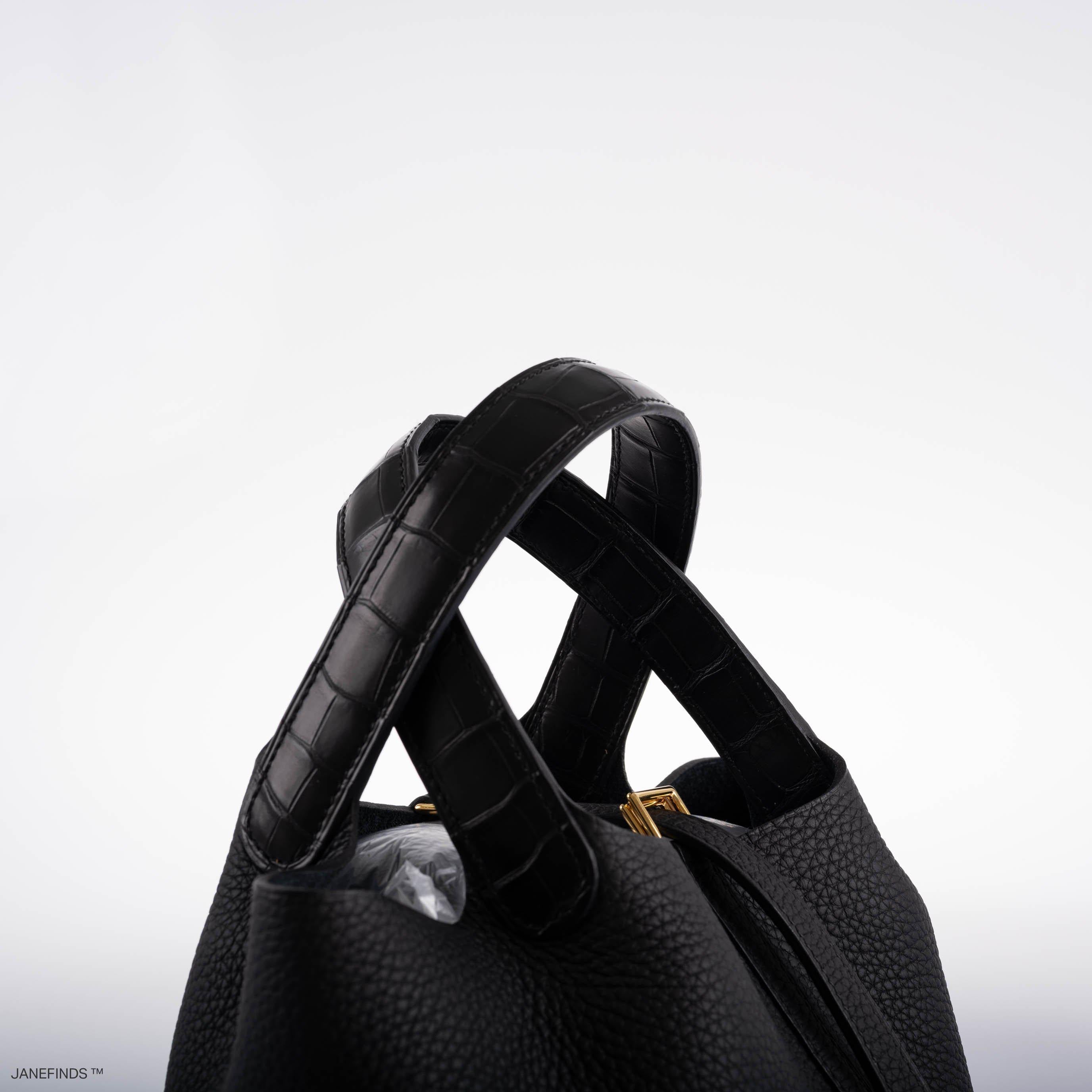 Hermes Picotin Lock Touch 18 PM Black Taurillon Clemence & Matte Alligator Gold Hardware