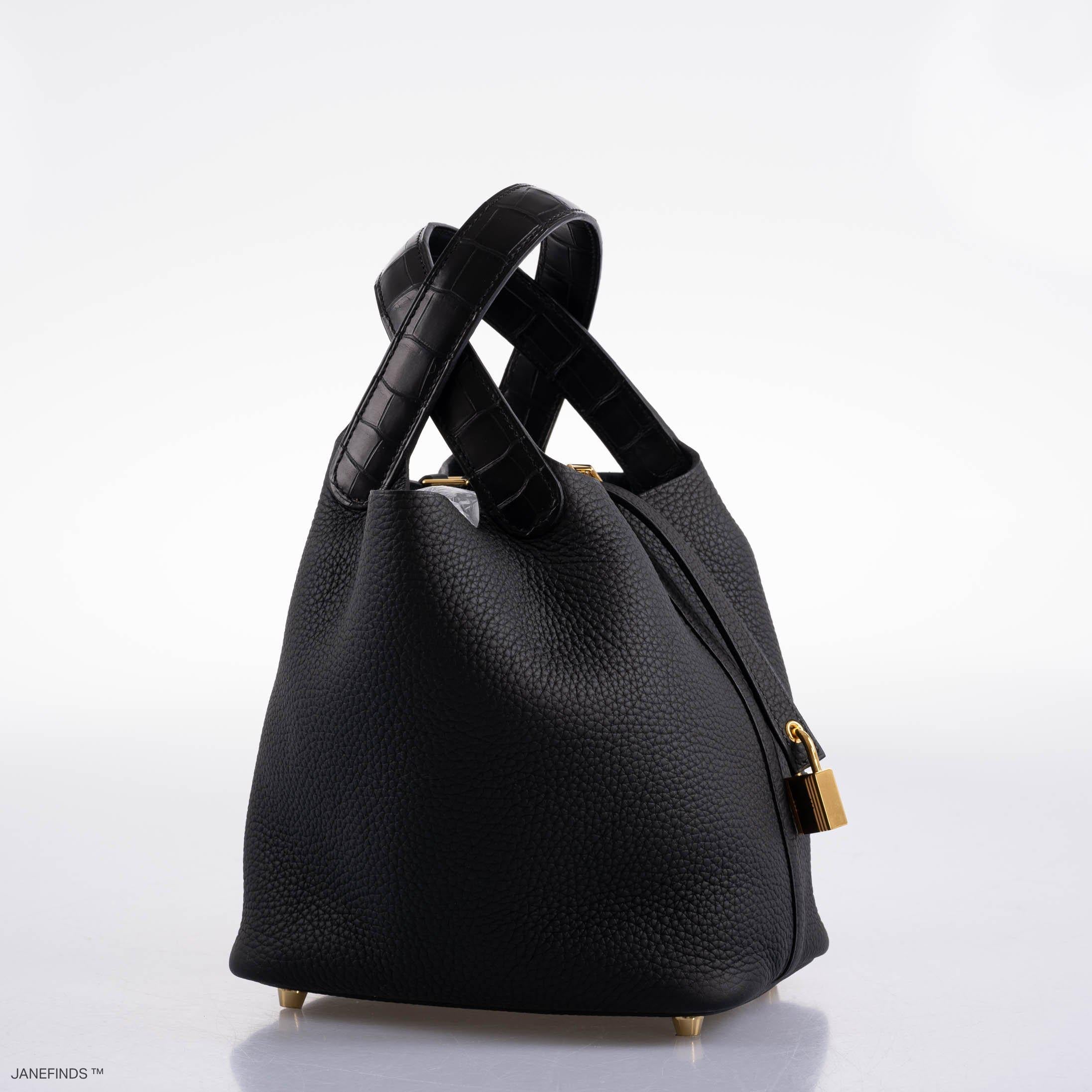 Hermes Picotin Lock Touch 18 PM Black Taurillon Clemence & Matte Alligator Gold Hardware