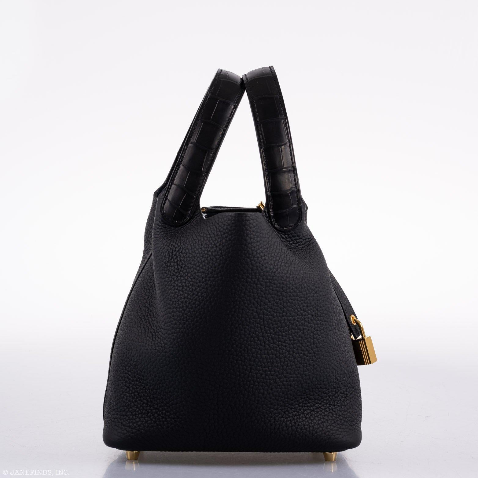 Hermes Picotin Lock Touch 18 PM Black Taurillon Clemence & Matte Alligator Gold Hardware
