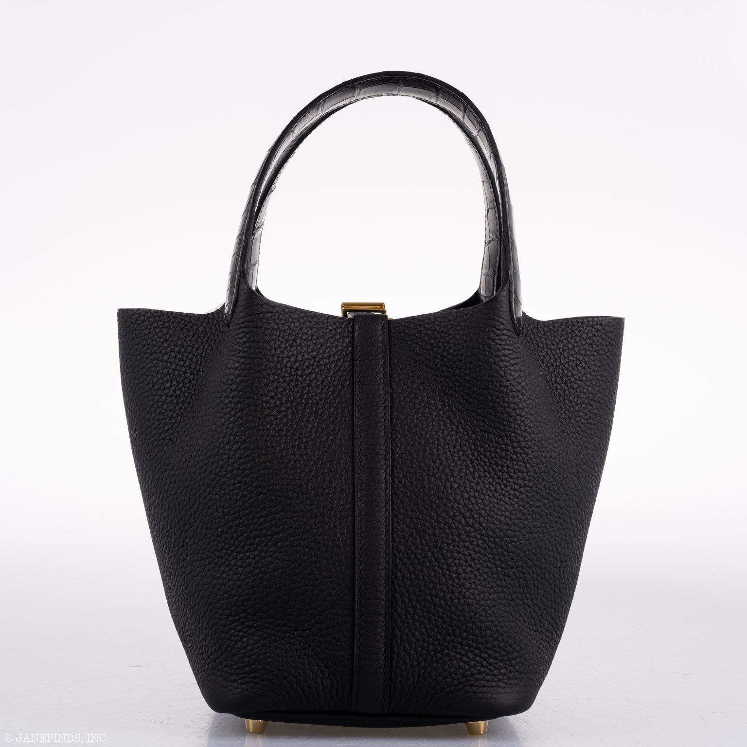 Hermes Picotin Lock Touch 18 PM Black Taurillon Clemence & Matte Alligator Gold Hardware