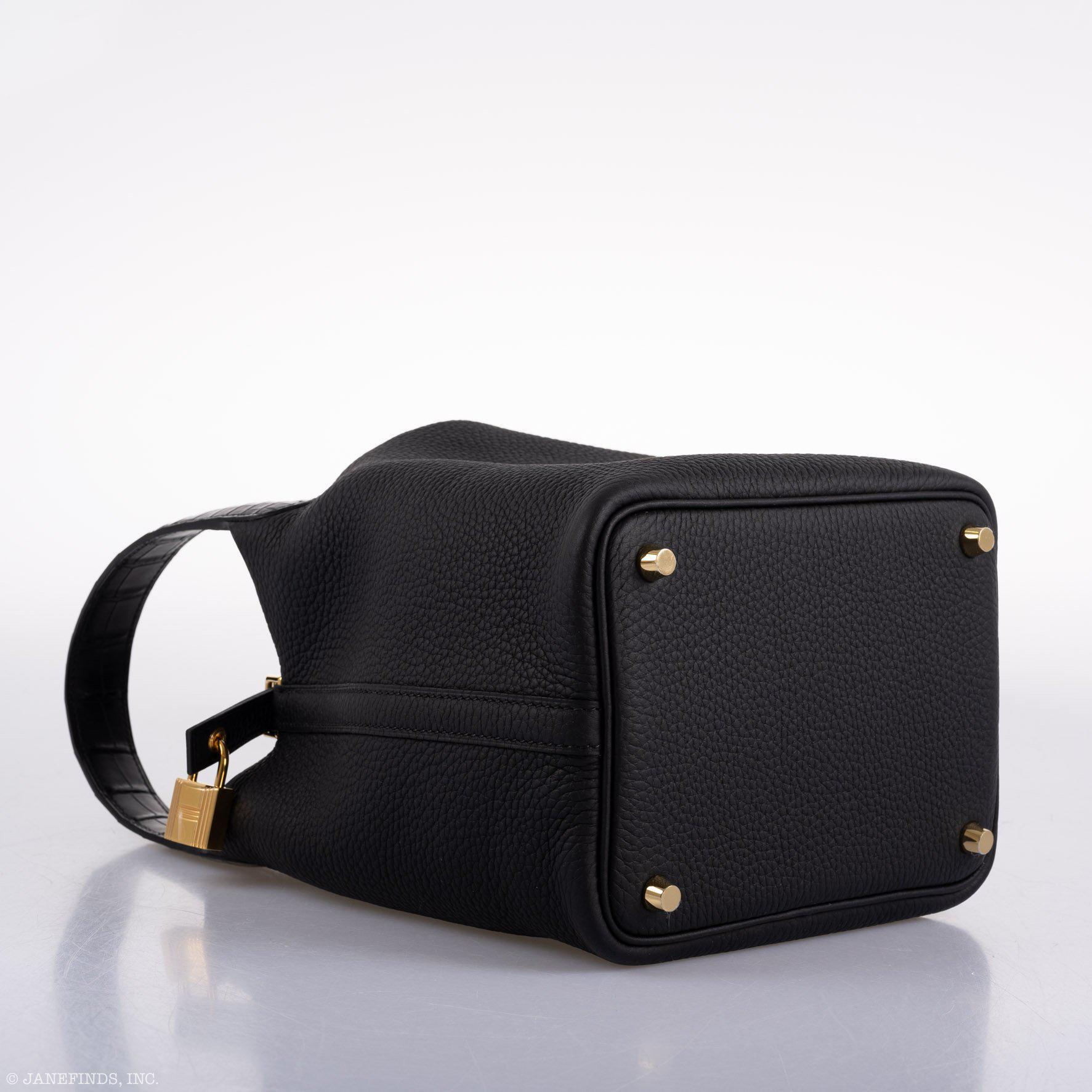 Hermes Picotin Lock Touch 18 PM Black Taurillon Clemence & Matte Alligator Gold Hardware