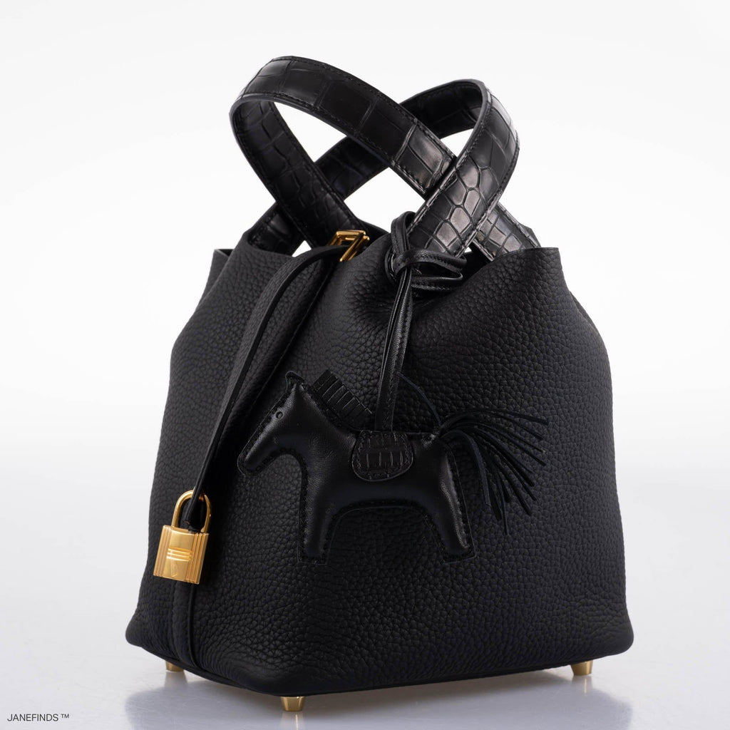 Hermes Picotin Lock Touch 18 PM Black Taurillon Clemence & Matte Alligator Gold Hardware