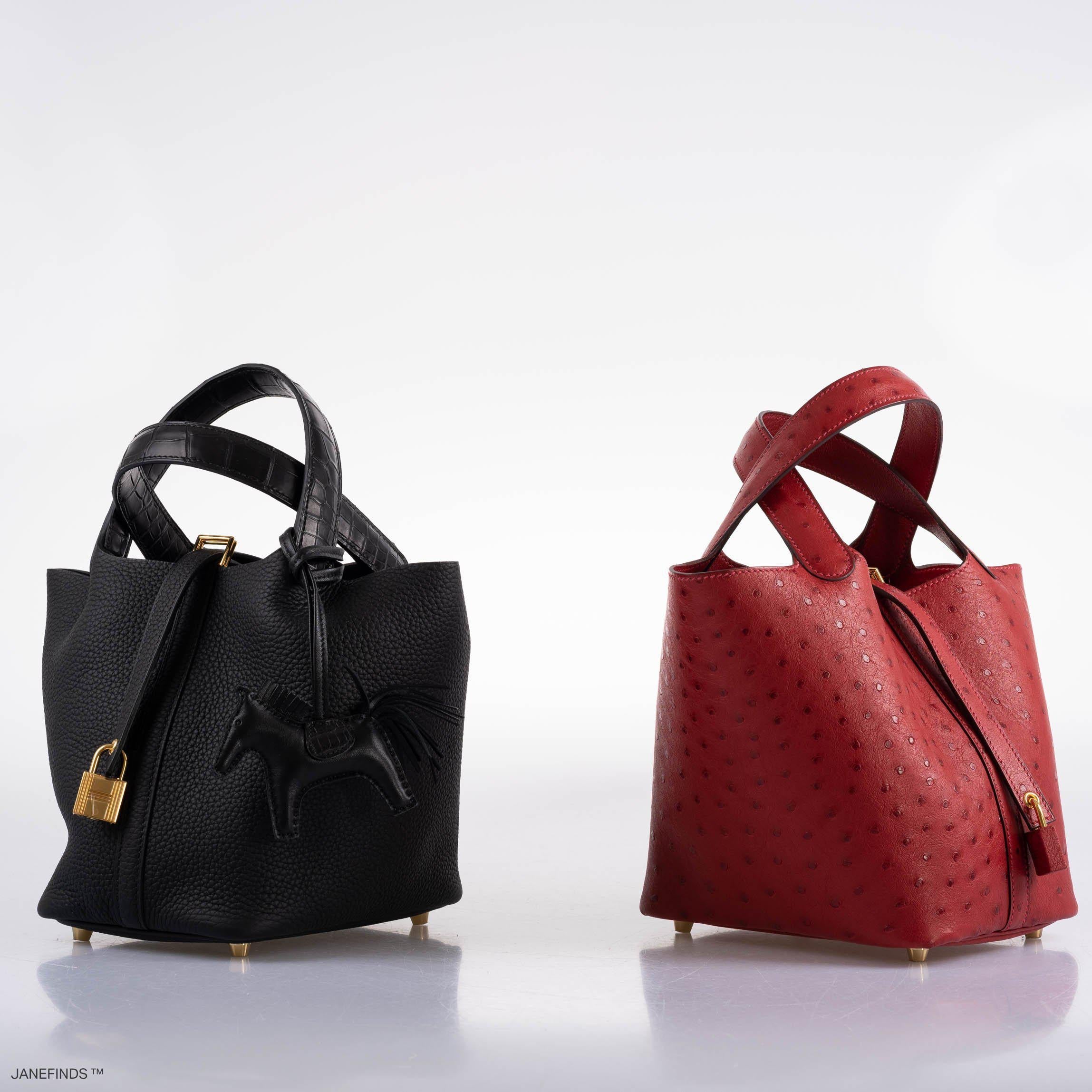 Hermes Picotin Lock Touch 18 PM Black Taurillon Clemence & Matte Alligator Gold Hardware
