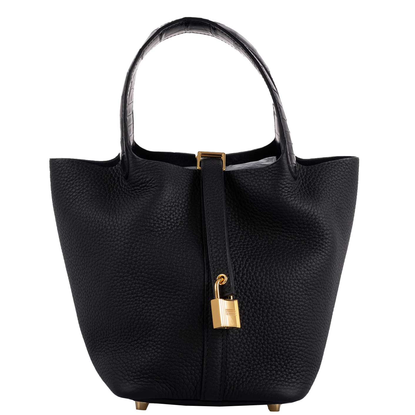 Hermes Picotin Lock Touch 18 PM Black Taurillon Clemence & Matte Alligator Gold Hardware