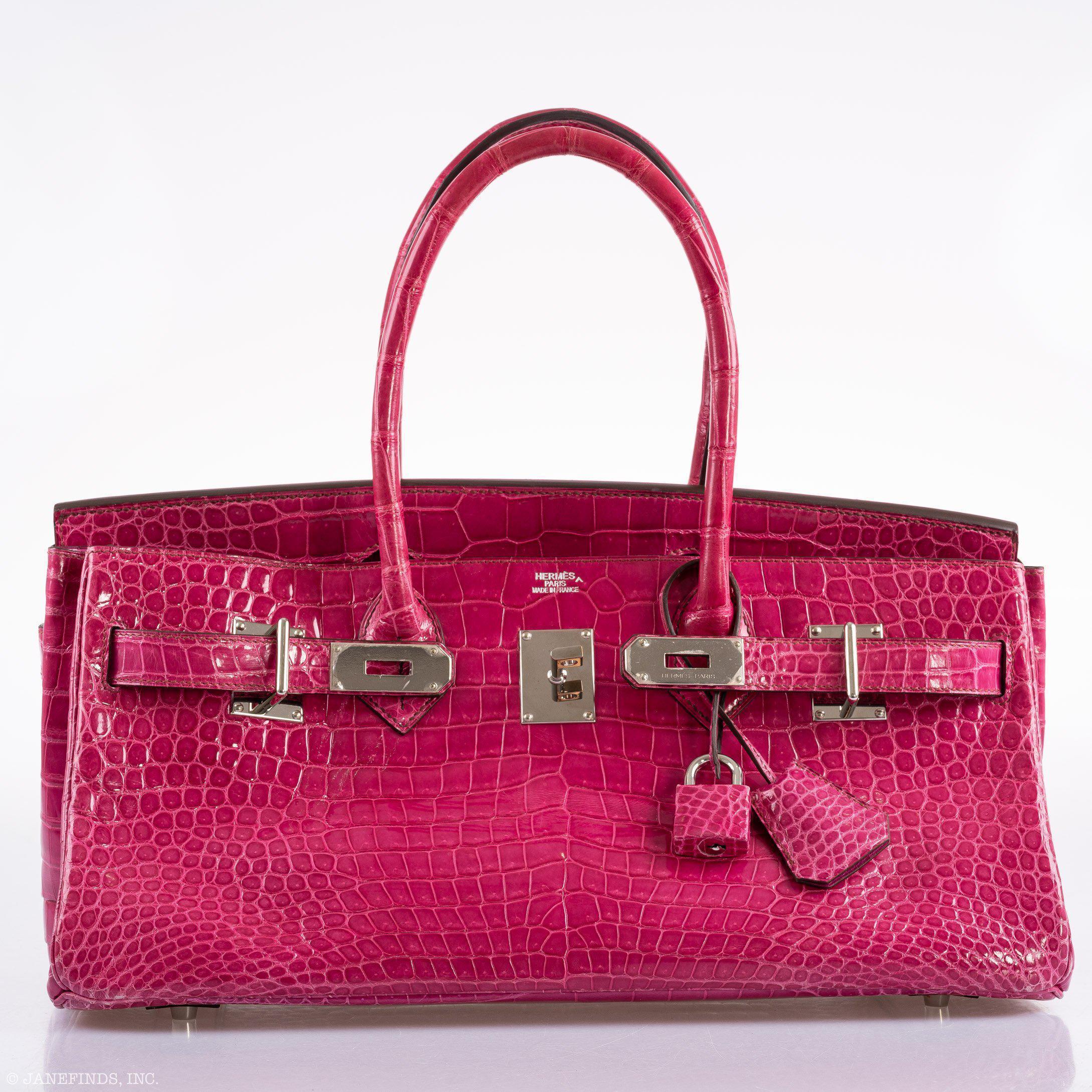 Hermes Shoulder Birkin 42 JPG Fuchsia Porosus Crocodile Palladium Hardware