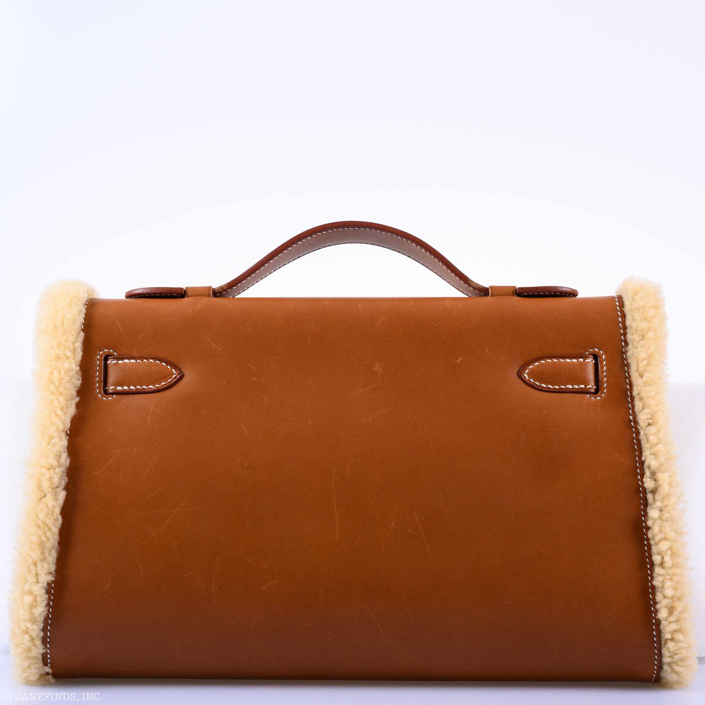Hermes Teddy Kelly Clutch Barenia Leather & Mouton Shearling Palladium Hardware - 2007, K Square