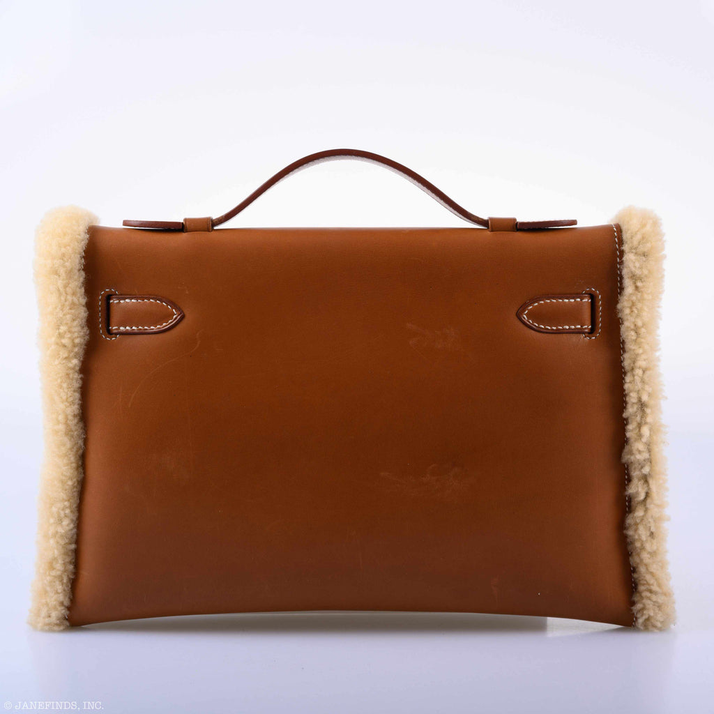 Hermes Teddy Kelly Clutch Barenia Leather & Mouton Shearling Palladium Hardware - 2007, K Square