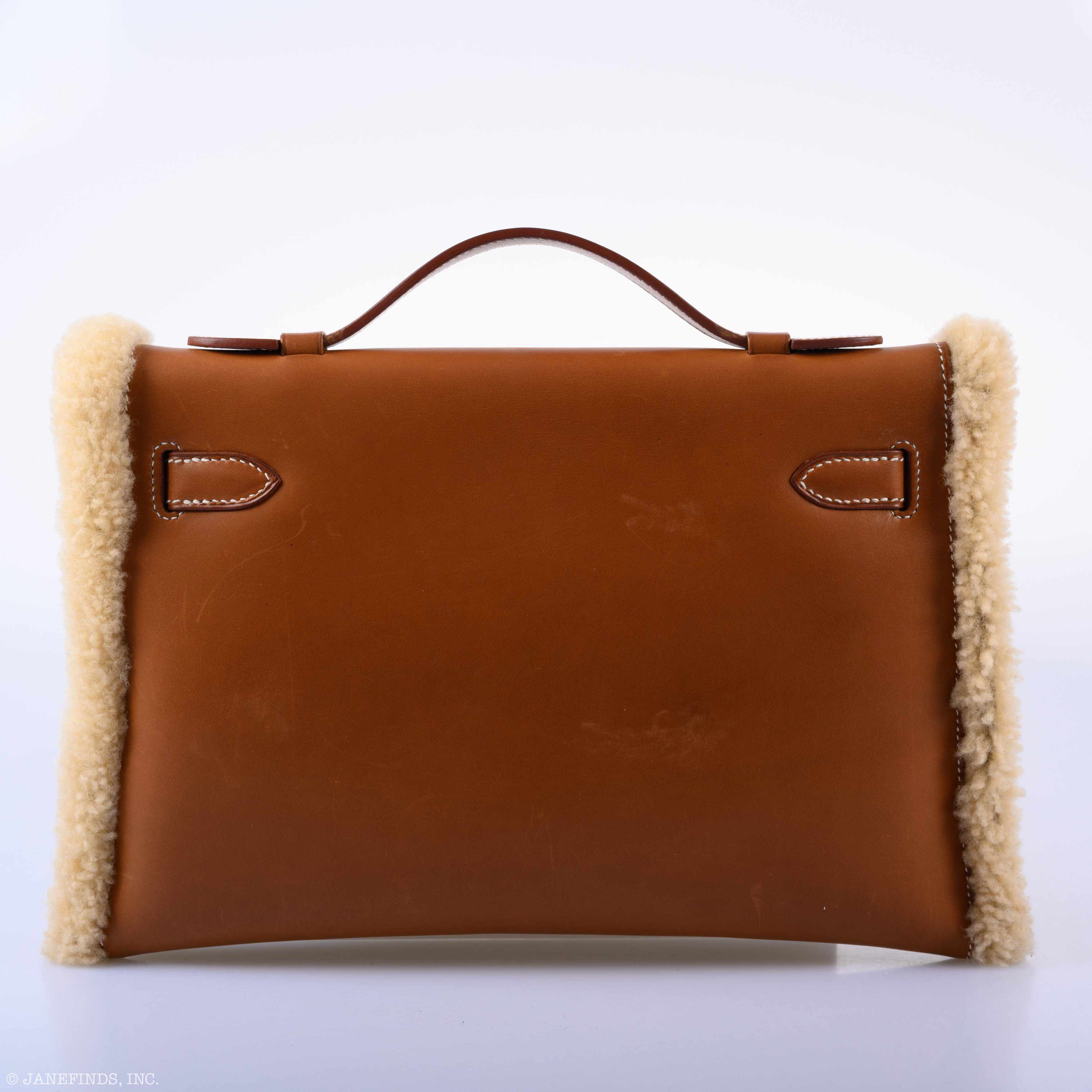 Hermes Teddy Kelly Clutch Barenia Leather & Mouton Shearling Palladium Hardware - 2007, K Square