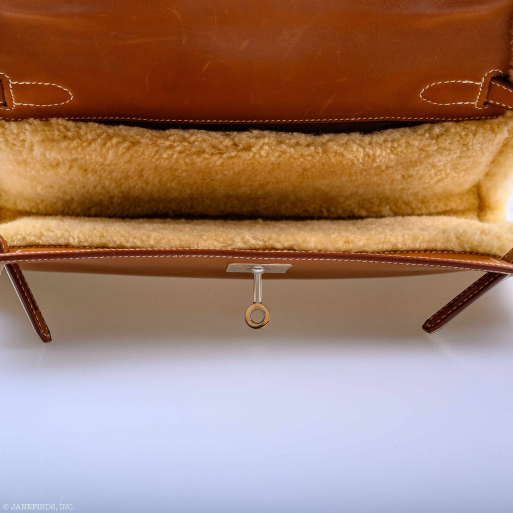 Hermes Teddy Kelly Clutch Barenia Leather & Mouton Shearling Palladium Hardware - 2007, K Square