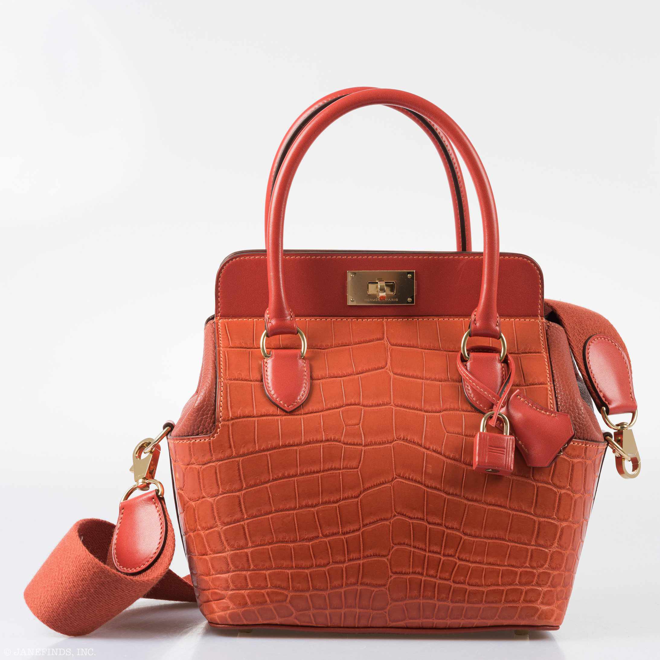 Hermes Toolbox Puzzle 20 Matte Sanguine Niloticus Crocodile & Clemence Permabrass Hardware - Limited 2019, X