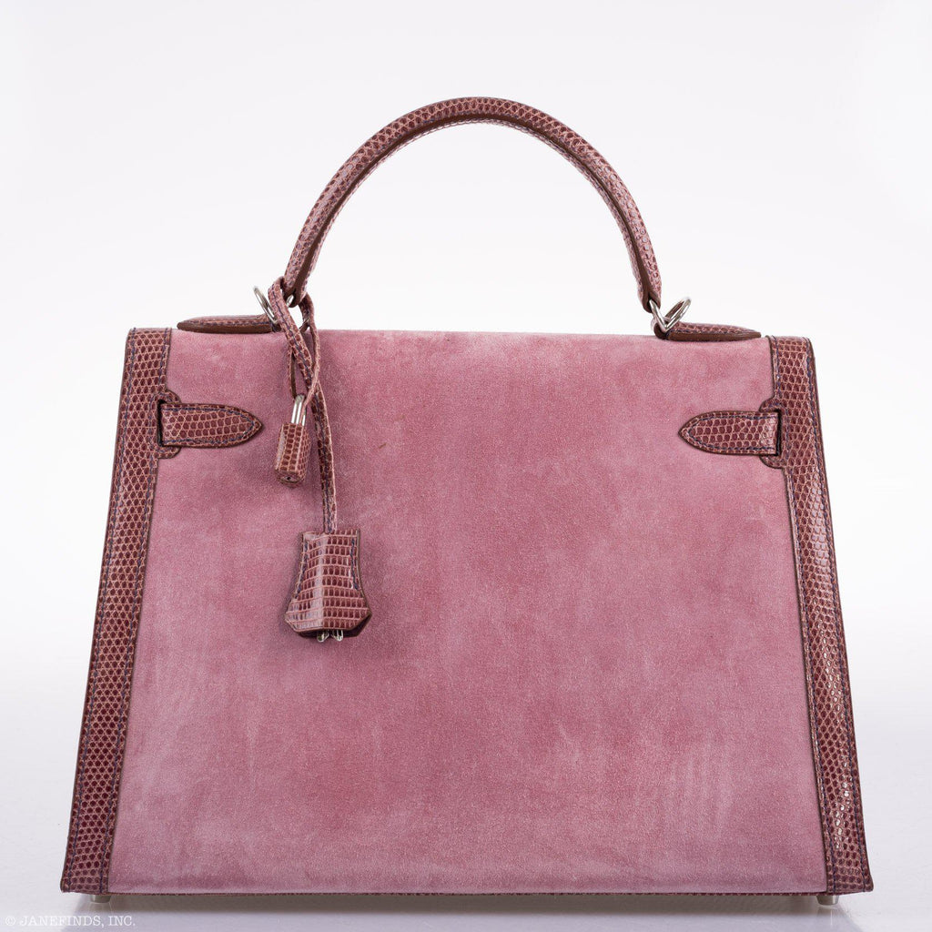 Hermes Unique HSS Kelly 32 Sellier Rose Indienne Doblis Suede & Mauve Lizard with Palladium Hardware - 2012, N Square