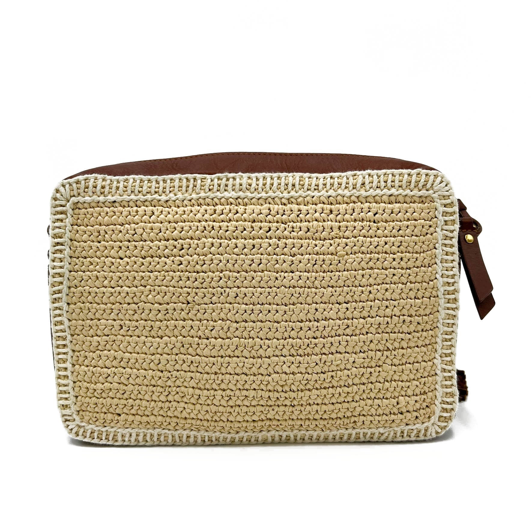Saint Laurent Monogram Lou Camera Raffia Canvas Beige Brown Leather Shoulder Bag
