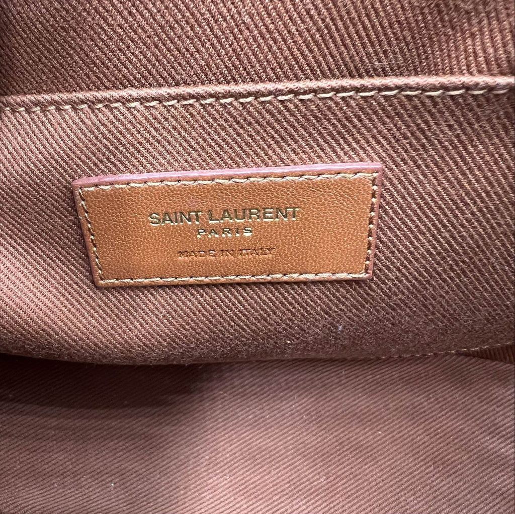 Saint Laurent Monogram Lou Camera Raffia Canvas Beige Brown Leather Shoulder Bag