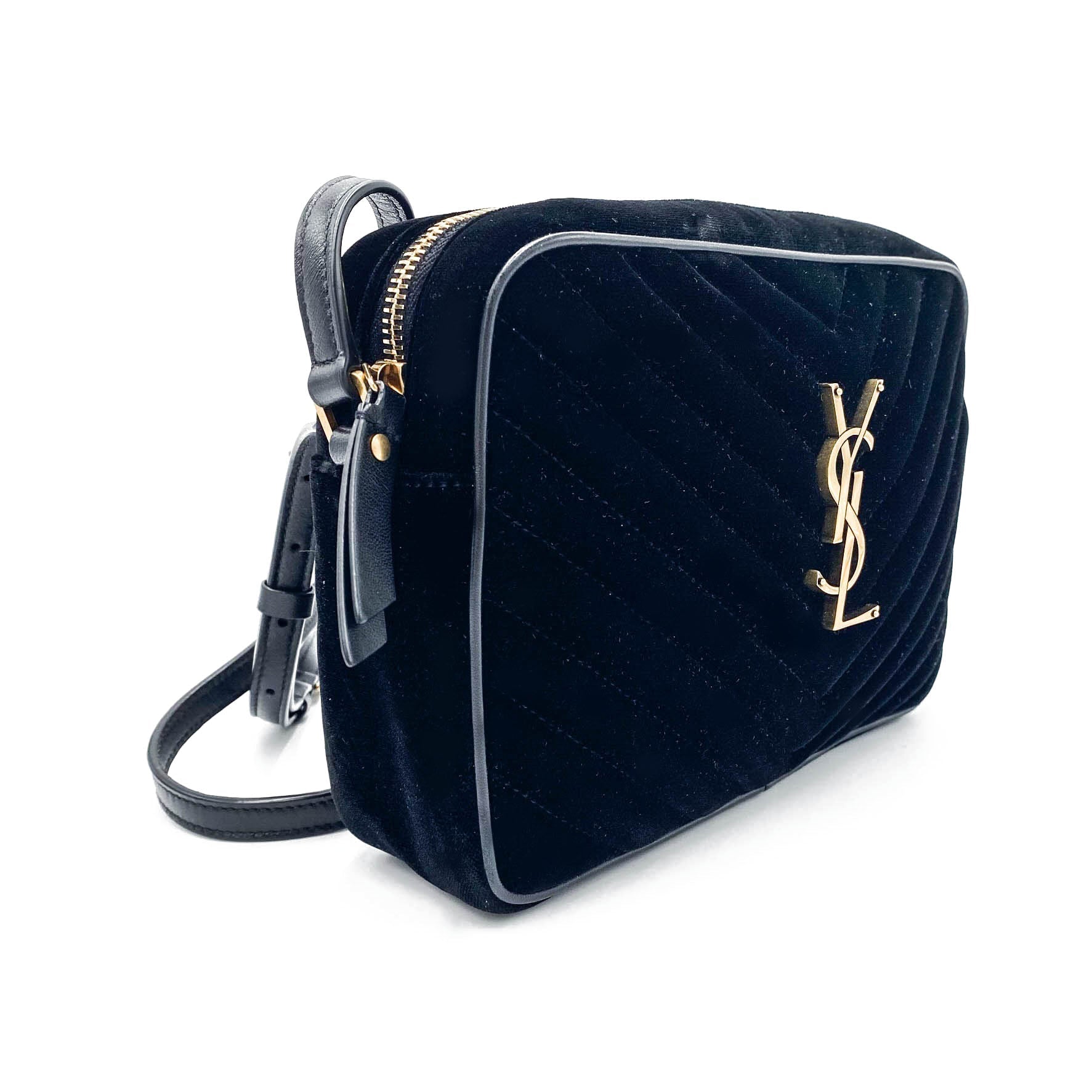 Saint Laurent Monogram Lou Camera Matelasse Black Velvet Shoulder Bag