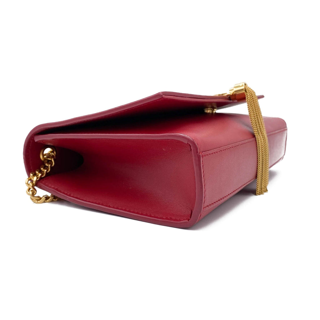 Saint Laurent Monogram Kate Smooth Medium Classic Tassel Red Calfskin Leather Satchel