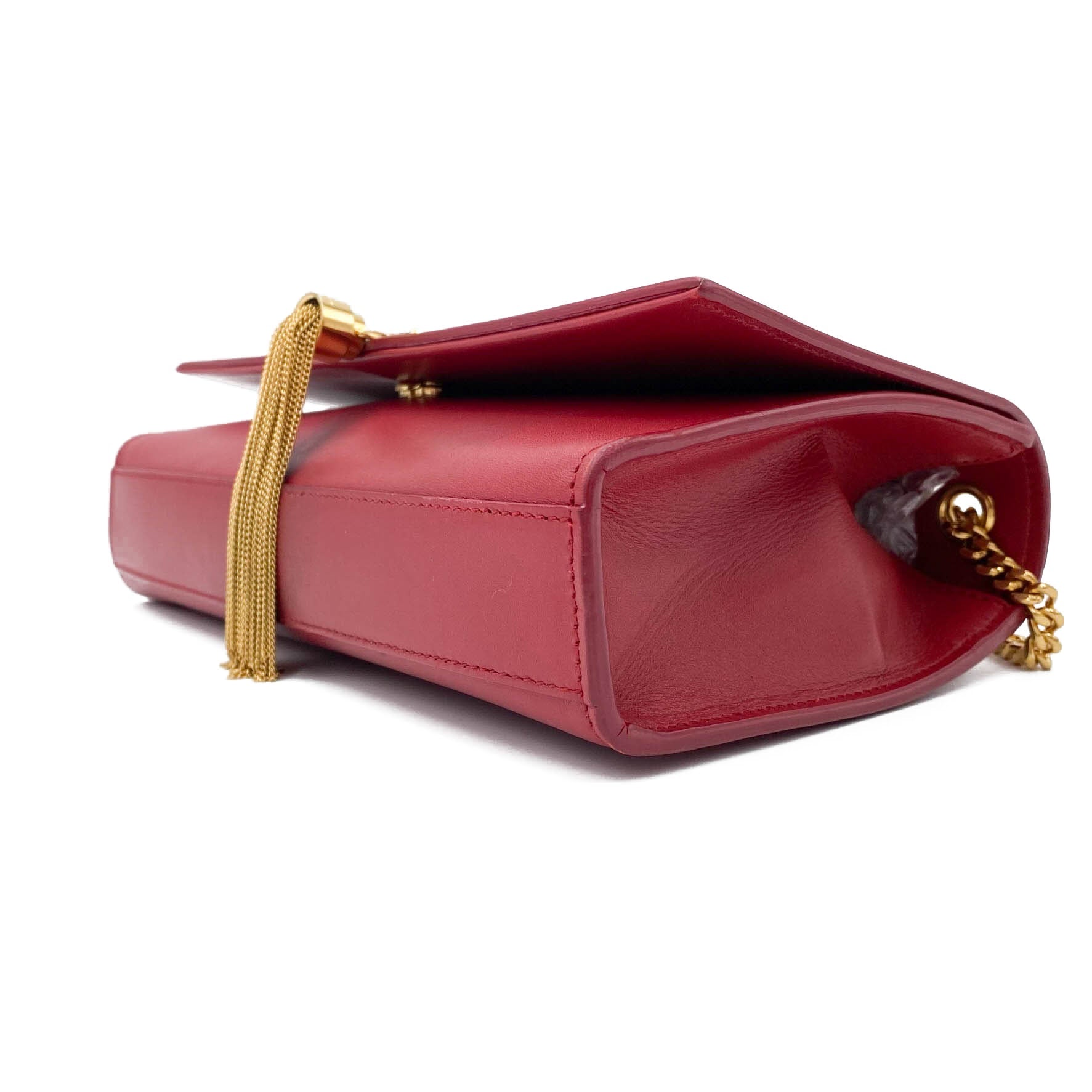 Saint Laurent Monogram Kate Smooth Medium Classic Tassel Red Calfskin Leather Satchel