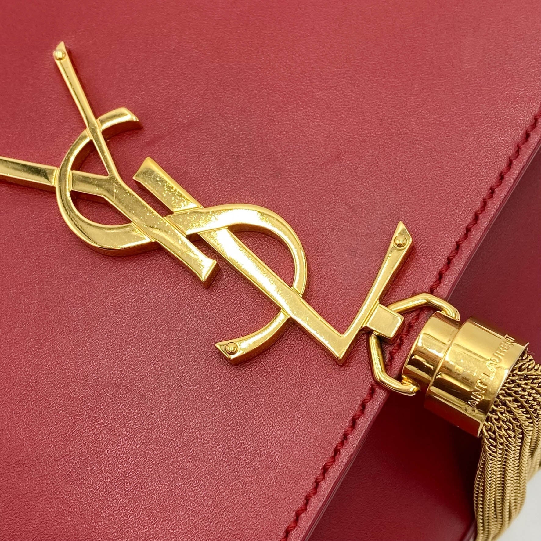 Saint Laurent Monogram Kate Smooth Medium Classic Tassel Red Calfskin Leather Satchel