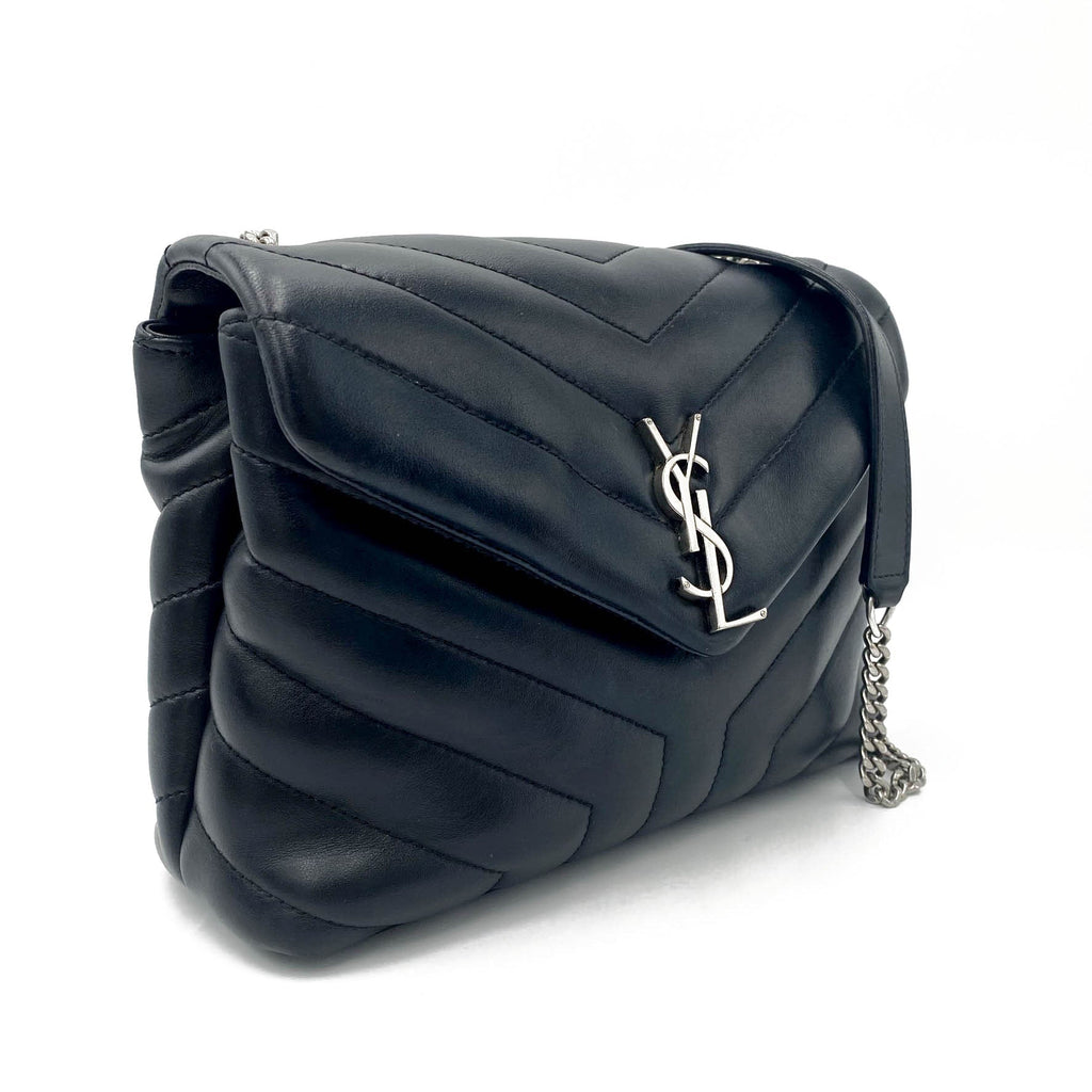 Saint Laurent Monogram Small Loulou Black Calfskin Leather Satchel