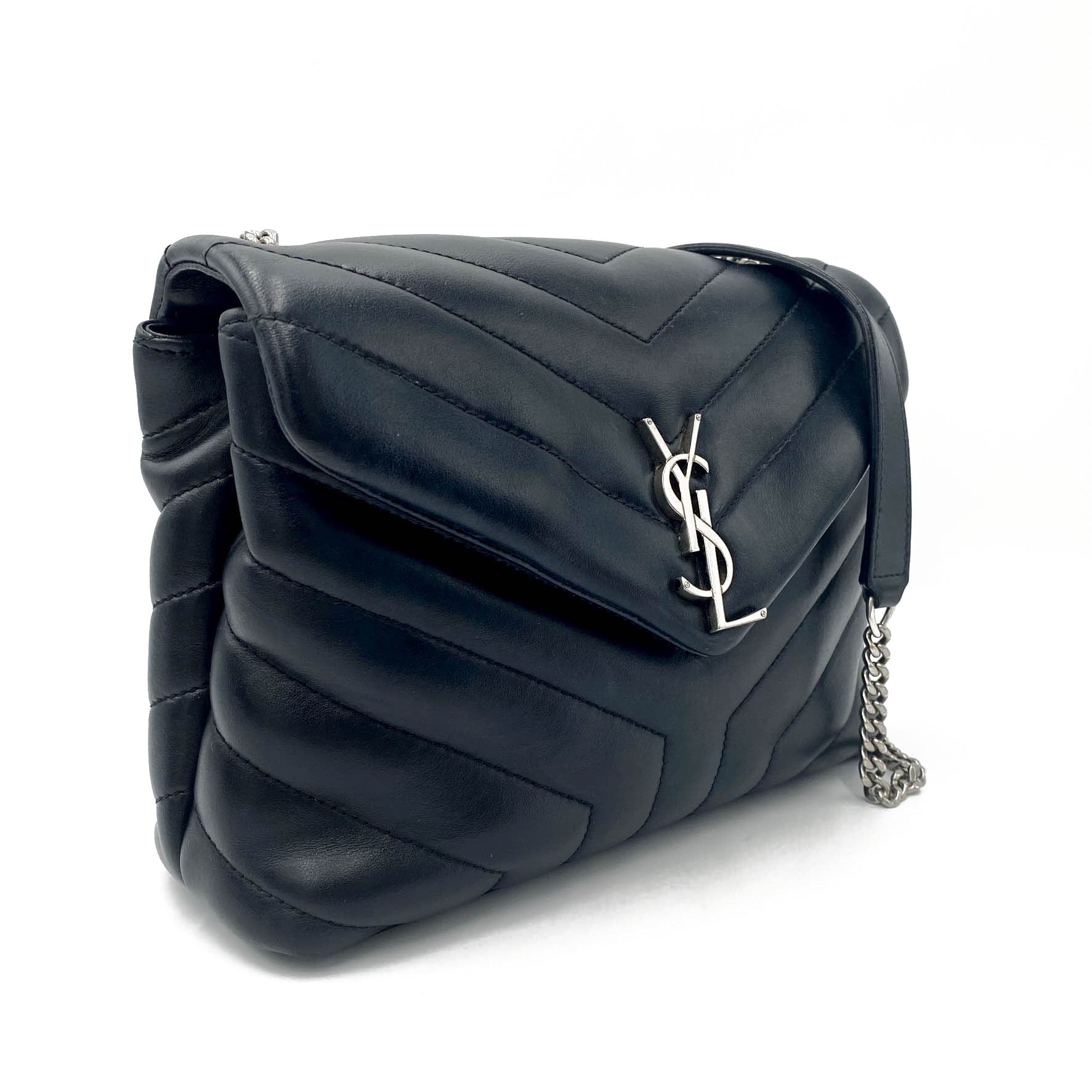 Saint Laurent Monogram Small Loulou Black Calfskin Leather Satchel