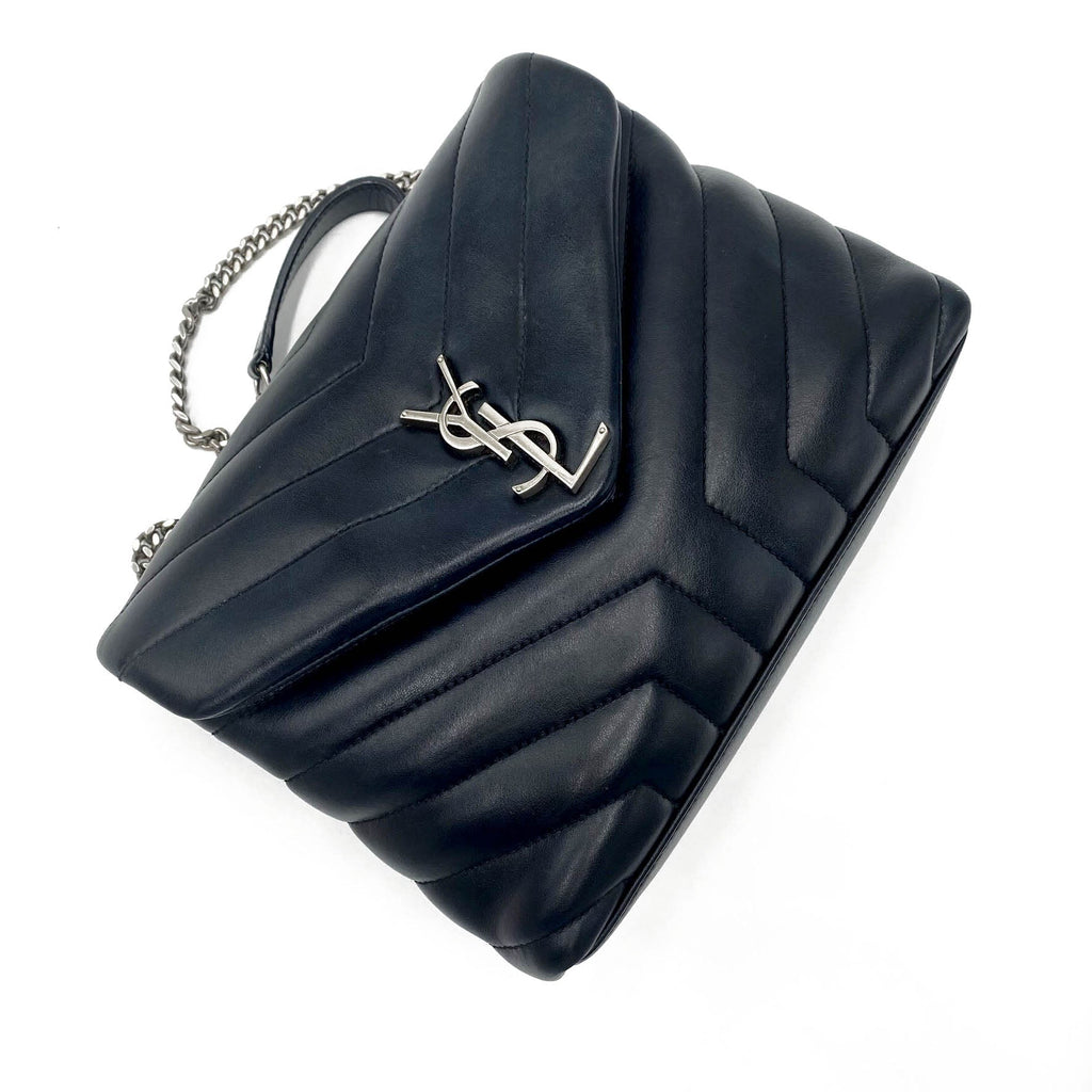 Saint Laurent Monogram Small Loulou Black Calfskin Leather Satchel