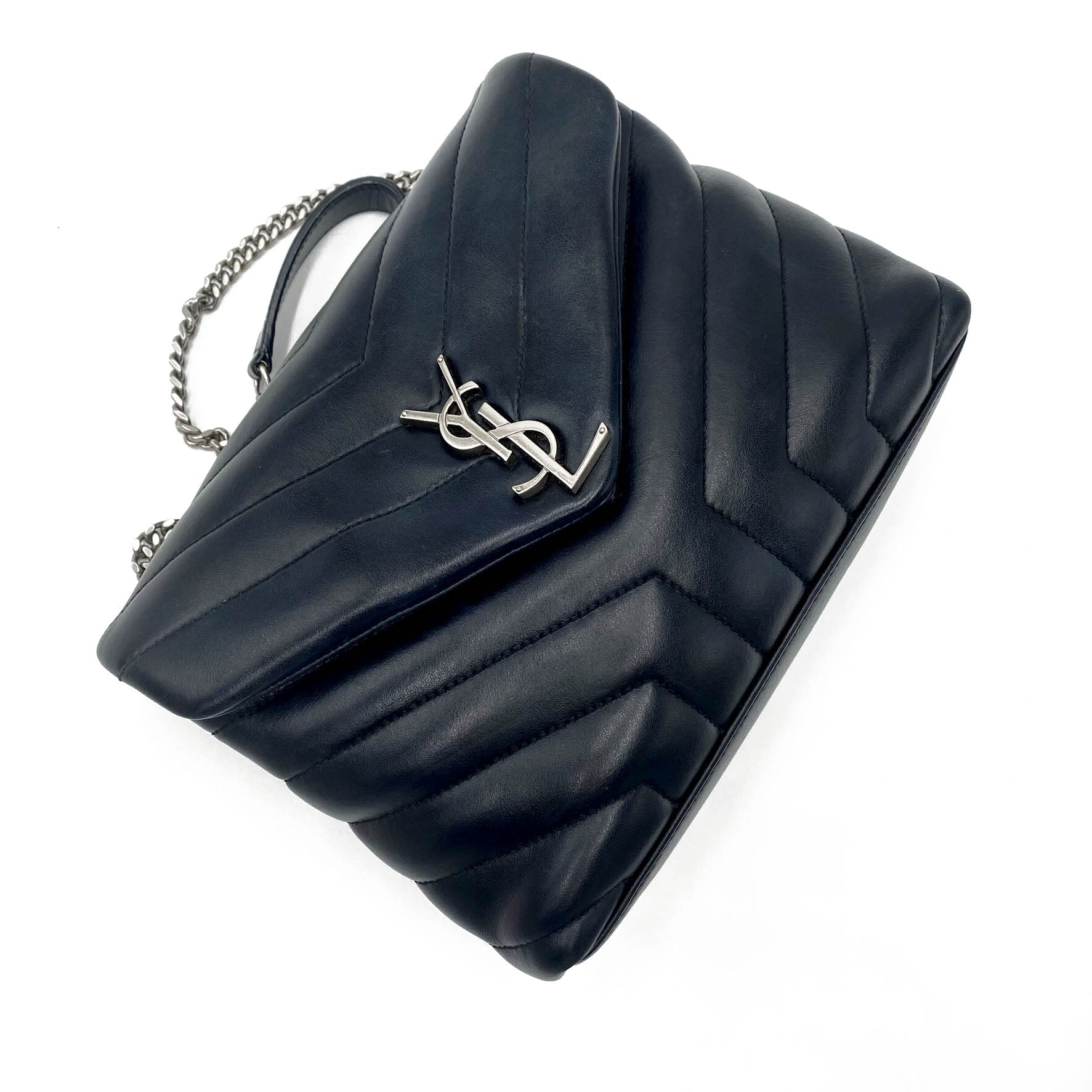 Saint Laurent Monogram Small Loulou Black Calfskin Leather Satchel