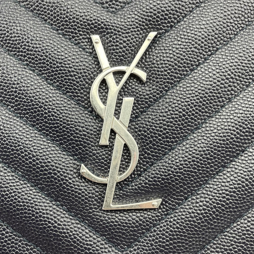 SAINT LAURENT Vinyle YSL Round Quilted Grain de Poudre Crossbody Blue