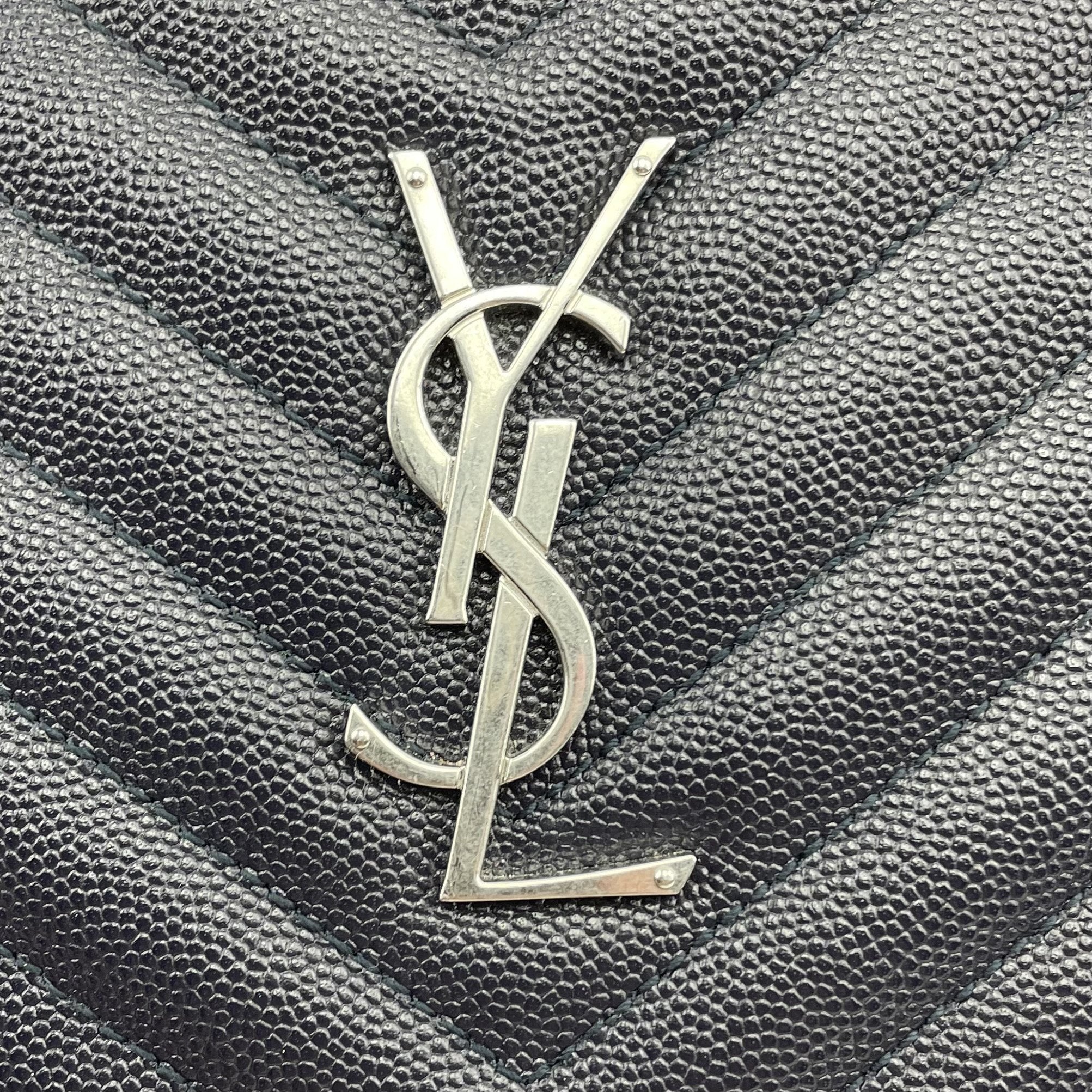 SAINT LAURENT Vinyle YSL Round Quilted Grain de Poudre Crossbody Blue