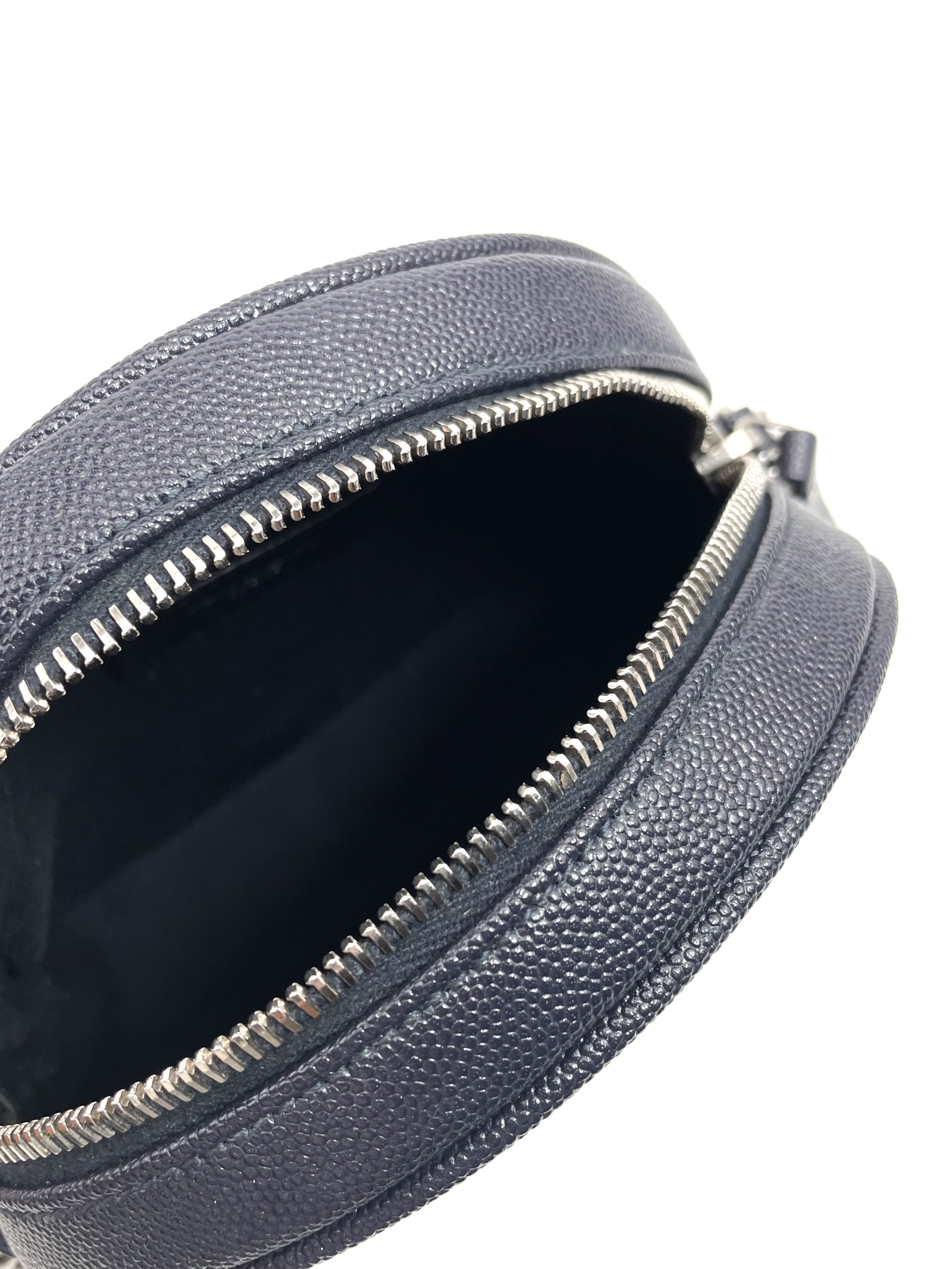 SAINT LAURENT Vinyle YSL Round Quilted Grain de Poudre Crossbody Blue