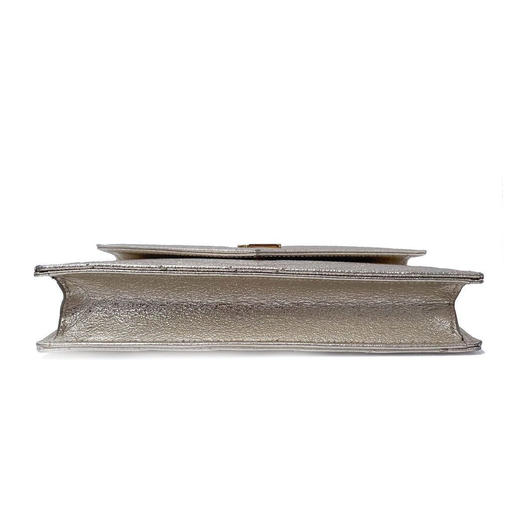 Saint Laurent Monogram Envelope Chain Wallet Metallic Silver Calfskin Leather Shoulder Bag