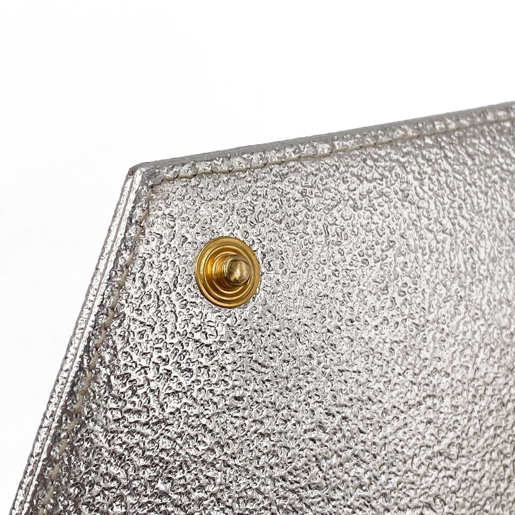 Saint Laurent Monogram Envelope Chain Wallet Metallic Silver Calfskin Leather Shoulder Bag