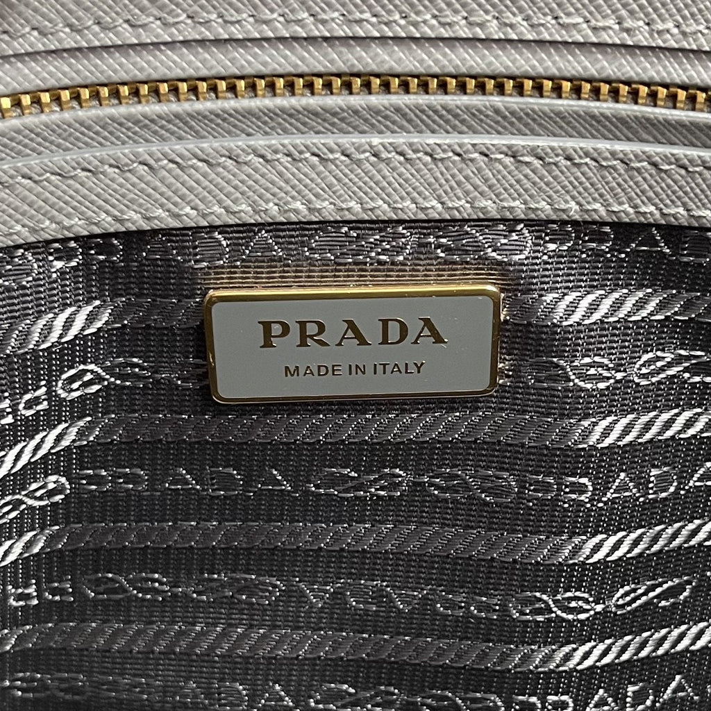 PRADA Small Saffiano Cuir Tote w/Strap - Grey