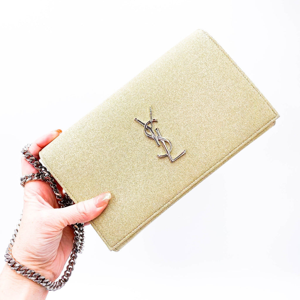 Saint Laurent Monogram Kate Chain Wallet Medium WOC Sparkle Gold