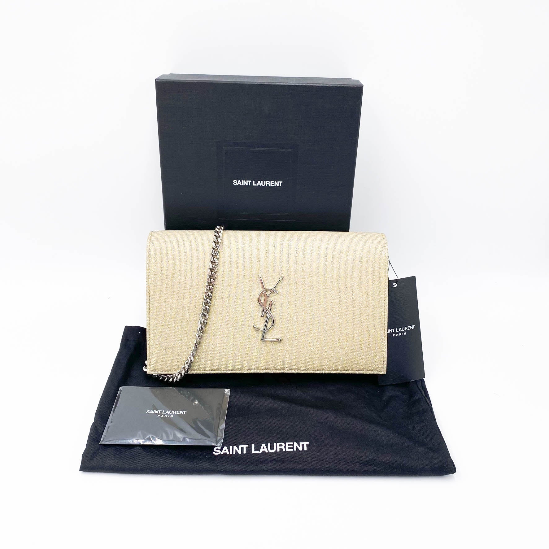 Saint Laurent Monogram Kate Chain Wallet Medium WOC Sparkle Gold