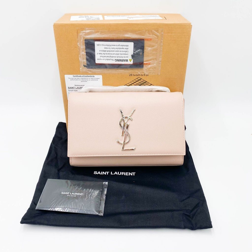 Saint Laurent Monogram Kate Grain De Poudre Small Pink Leather Shoulder Bag