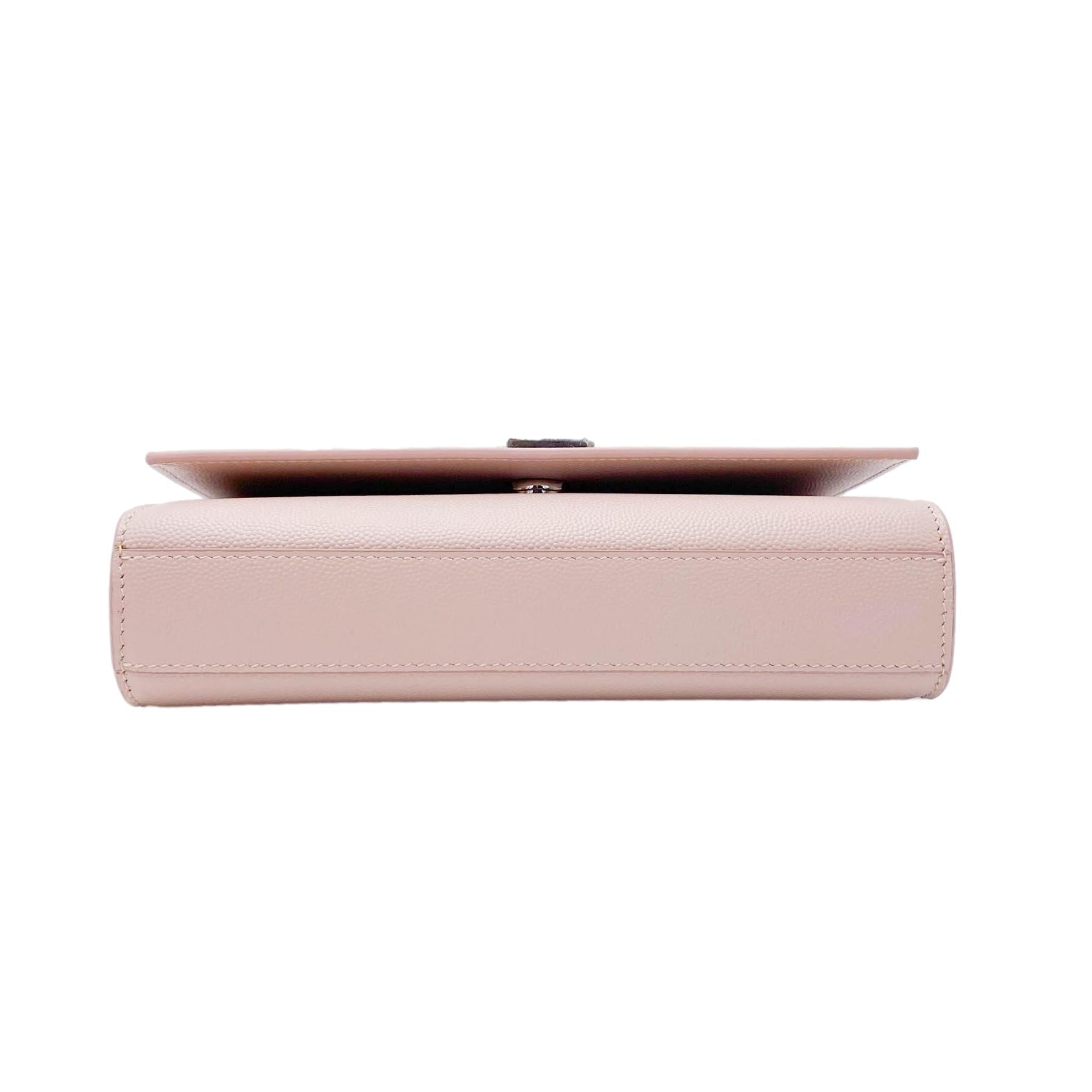 Saint Laurent Monogram Kate Grain De Poudre Small Pink Leather Shoulder Bag